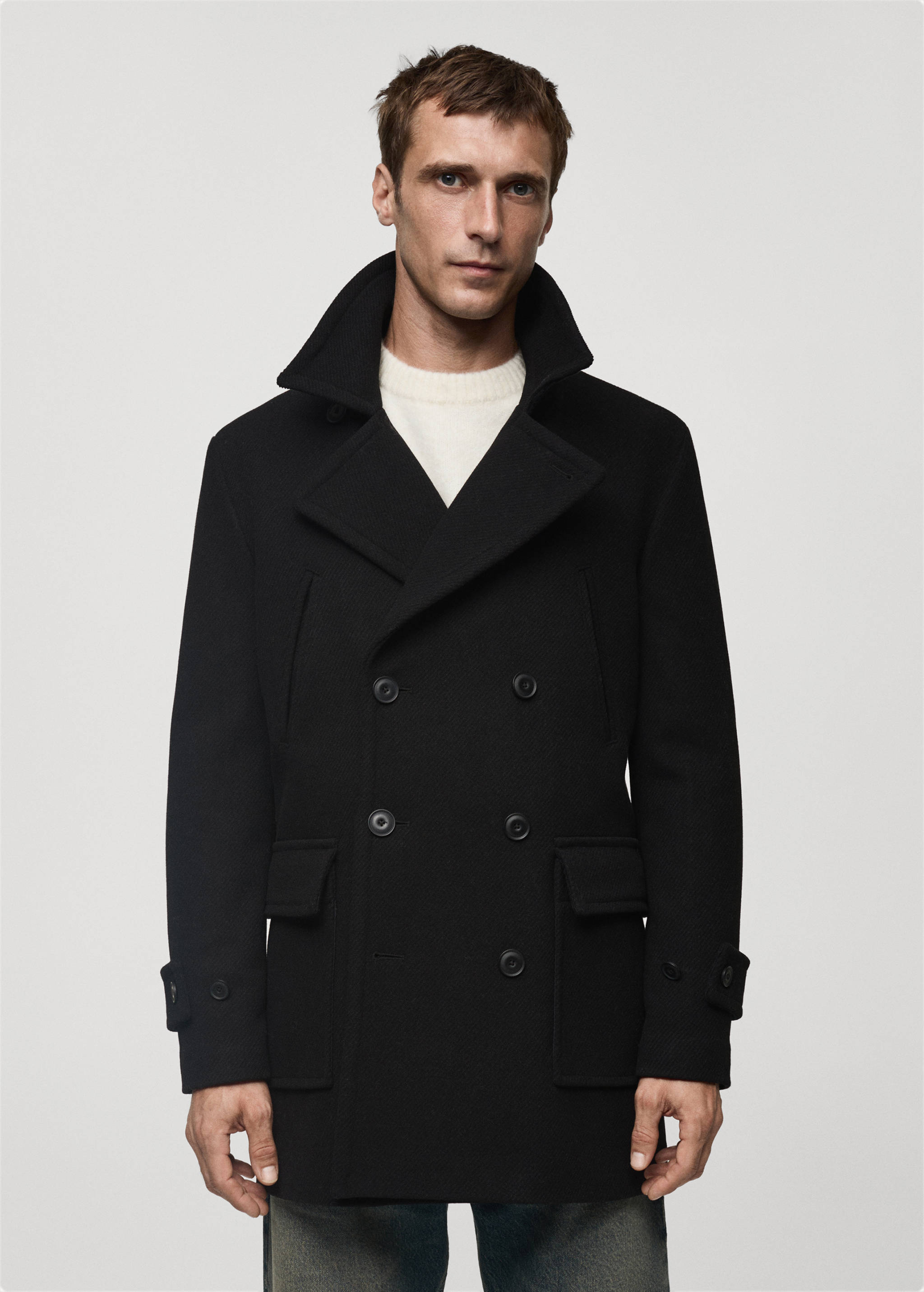 Recycled wool double-breasted coat - Medium plane
