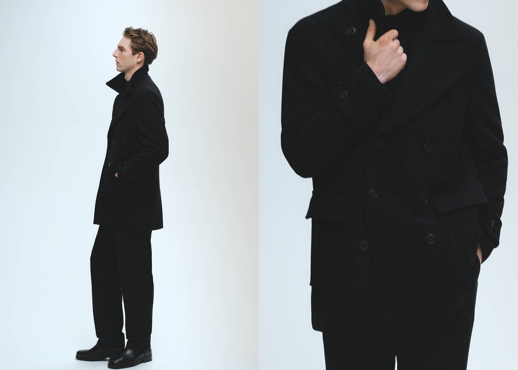 Recycled wool double-breasted coat - Panoramic plane