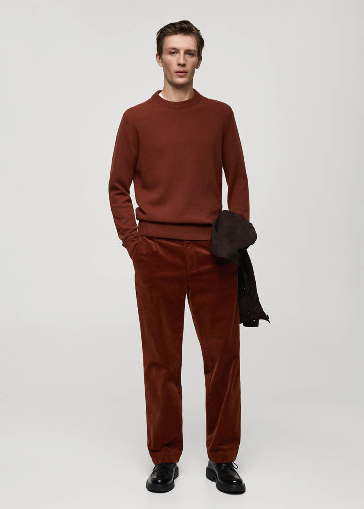 MANGO MAN - Pantalon velours côtelé pinces straight-fit rouge-orangé - 38