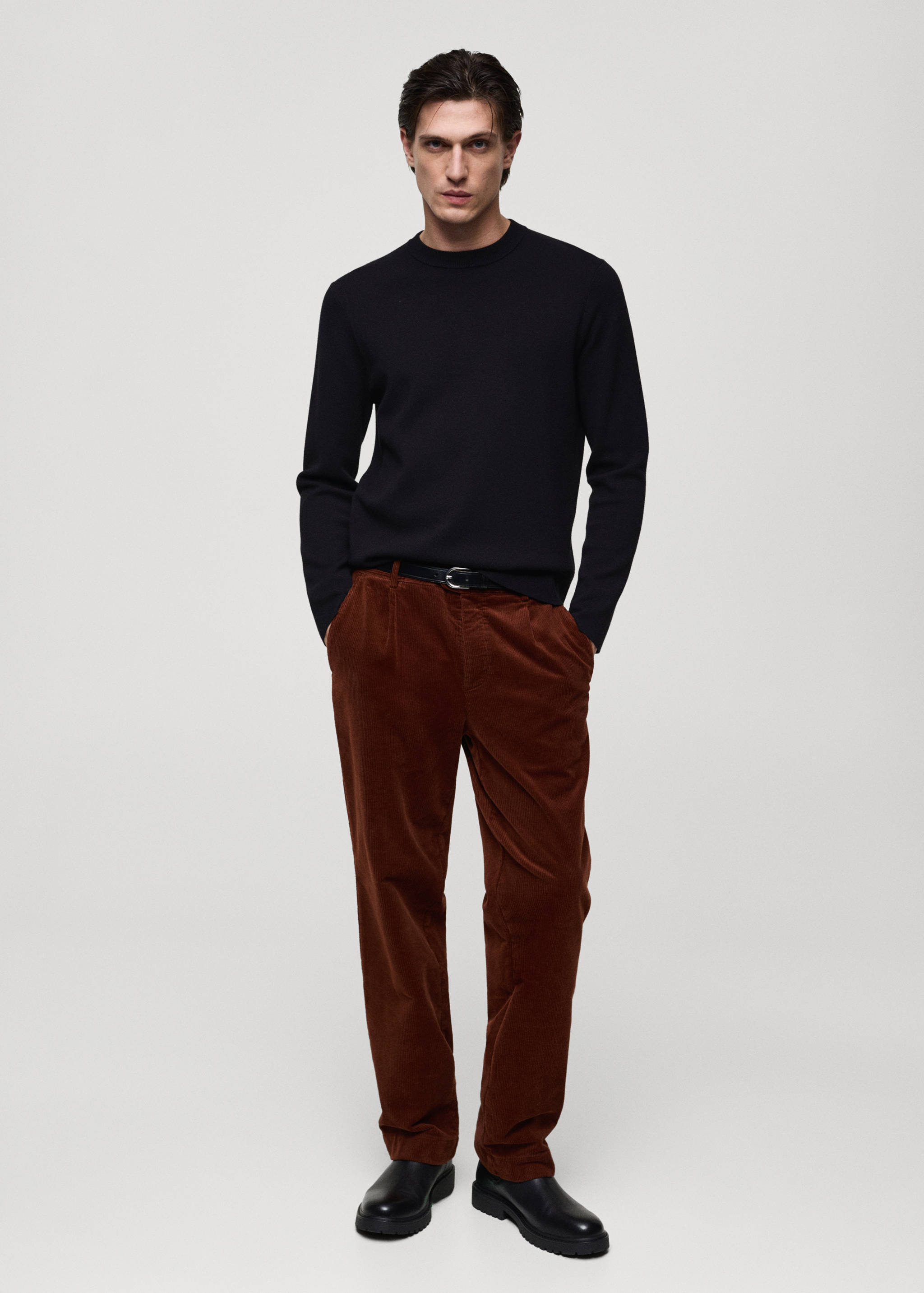 Corduroy straight-fit bandplooibroek - Overzichtstekening