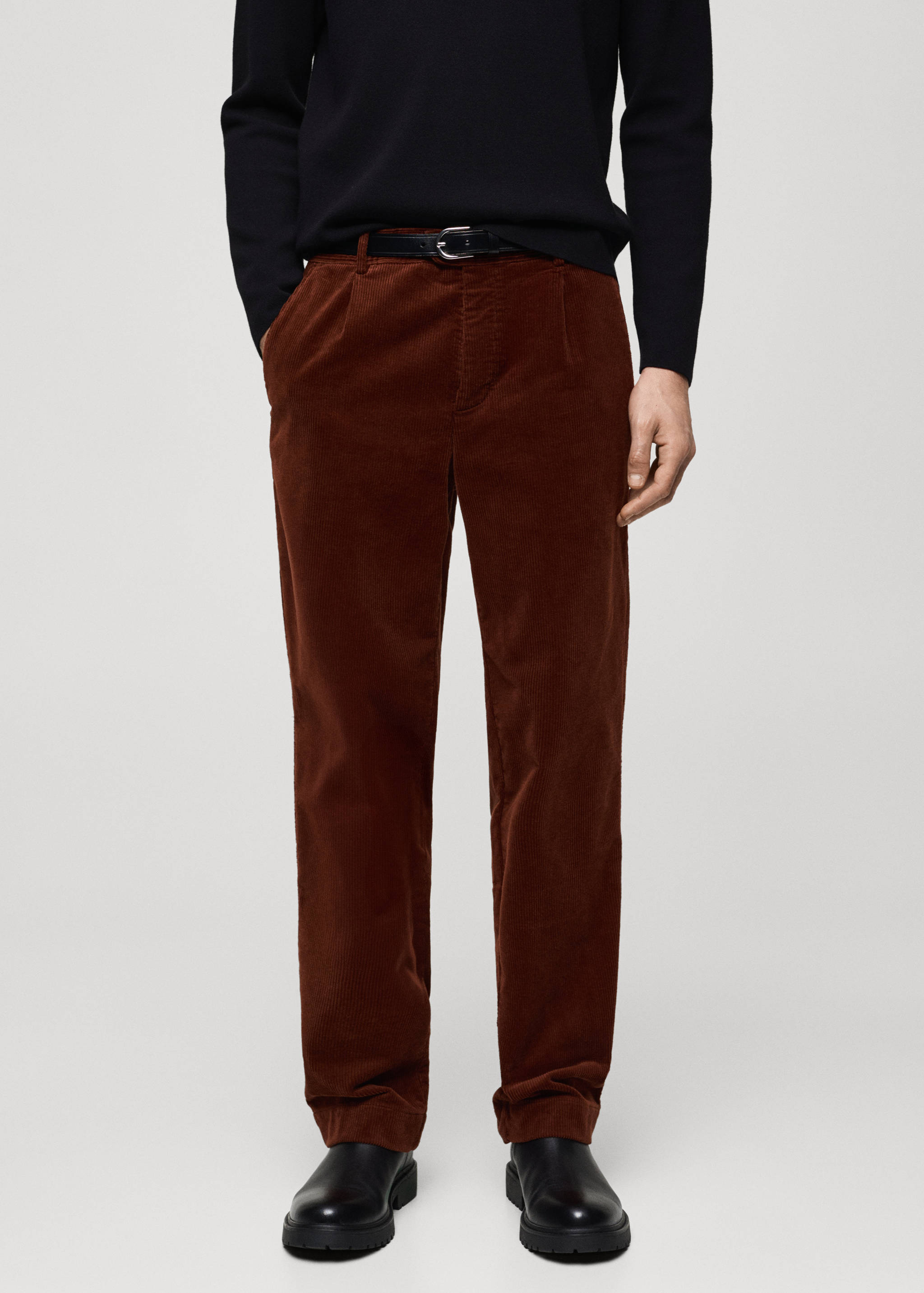 Corduroy straight-fit bandplooibroek - Middenvlak