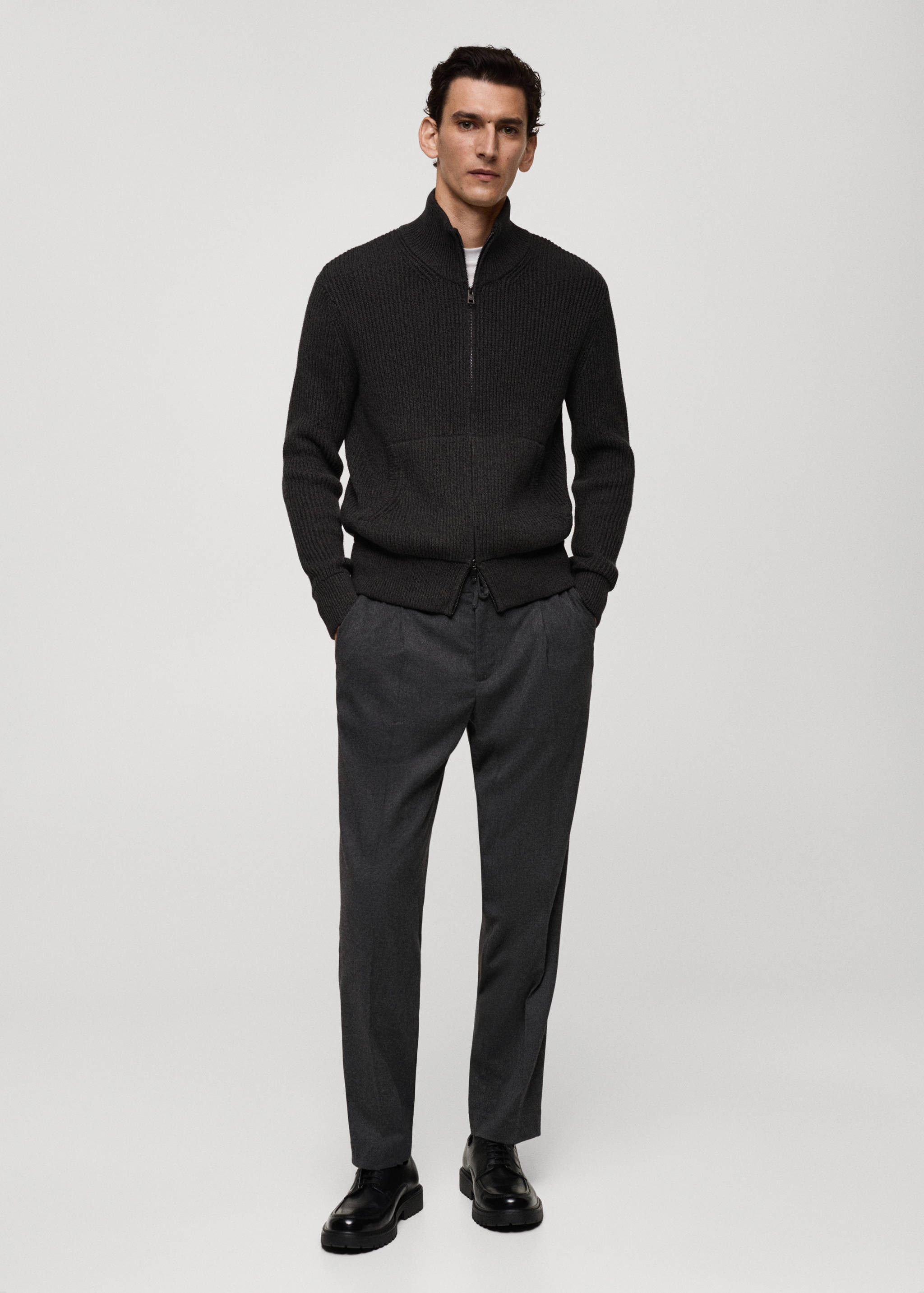 Regular fit cord pleated pants - General plane