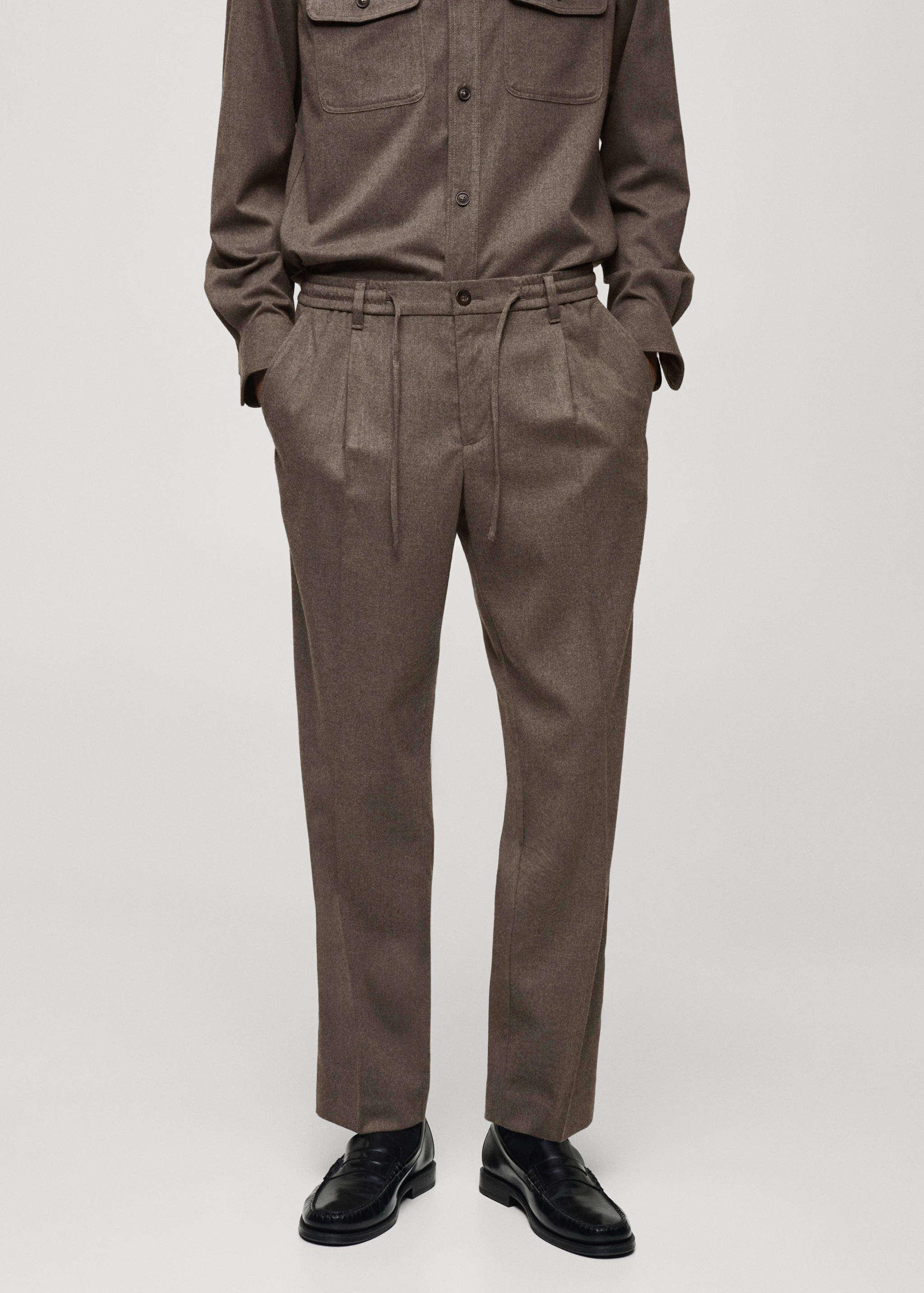 Regular fit cord pleated pants - Medium plane