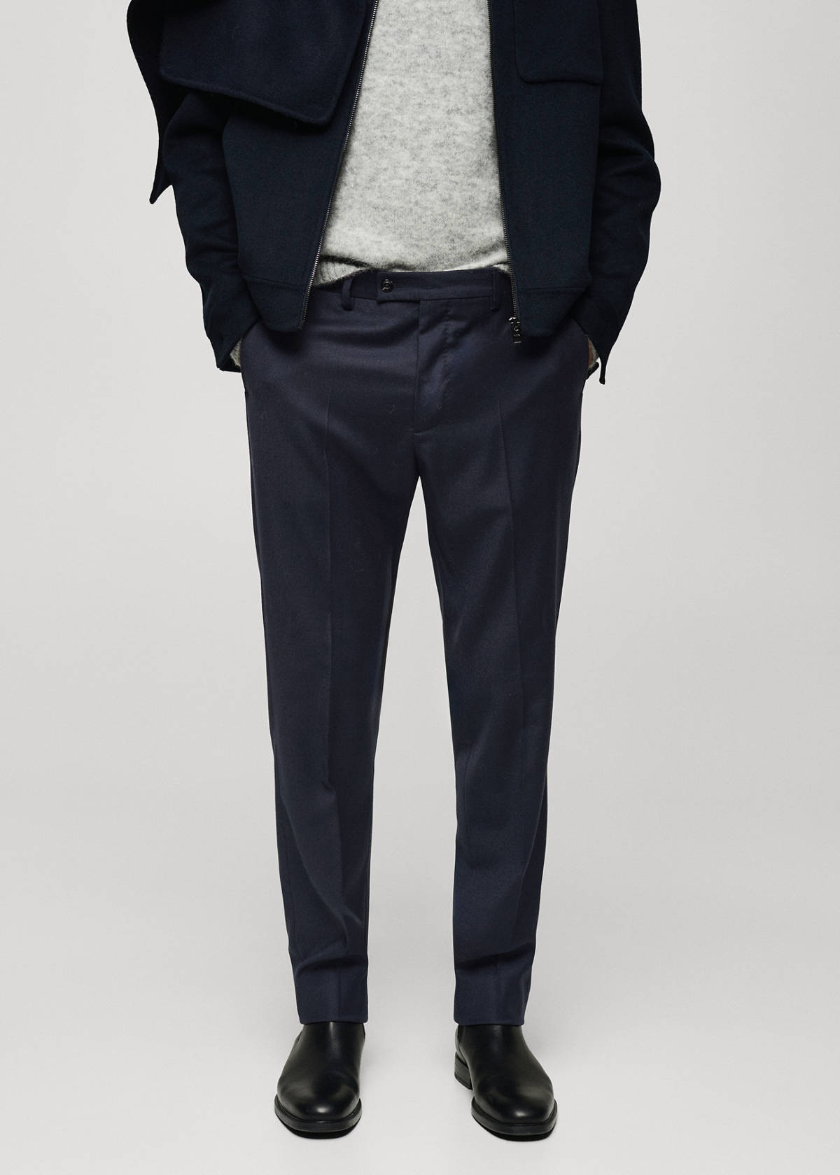 100% Italian virgin wool flannel suit trousers — Dark Navy