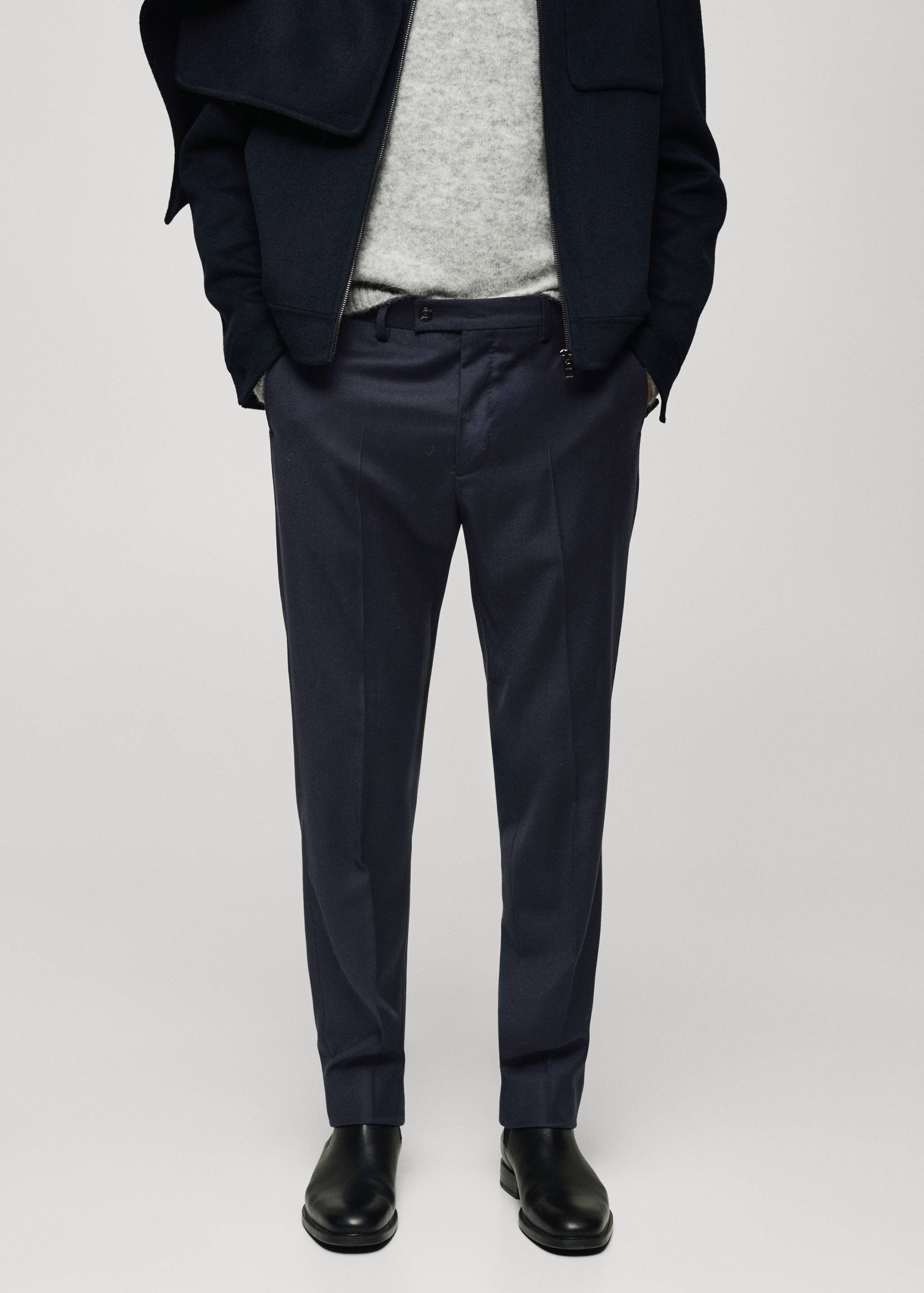 100% Italian virgin wool flannel suit trousers - Medium plane