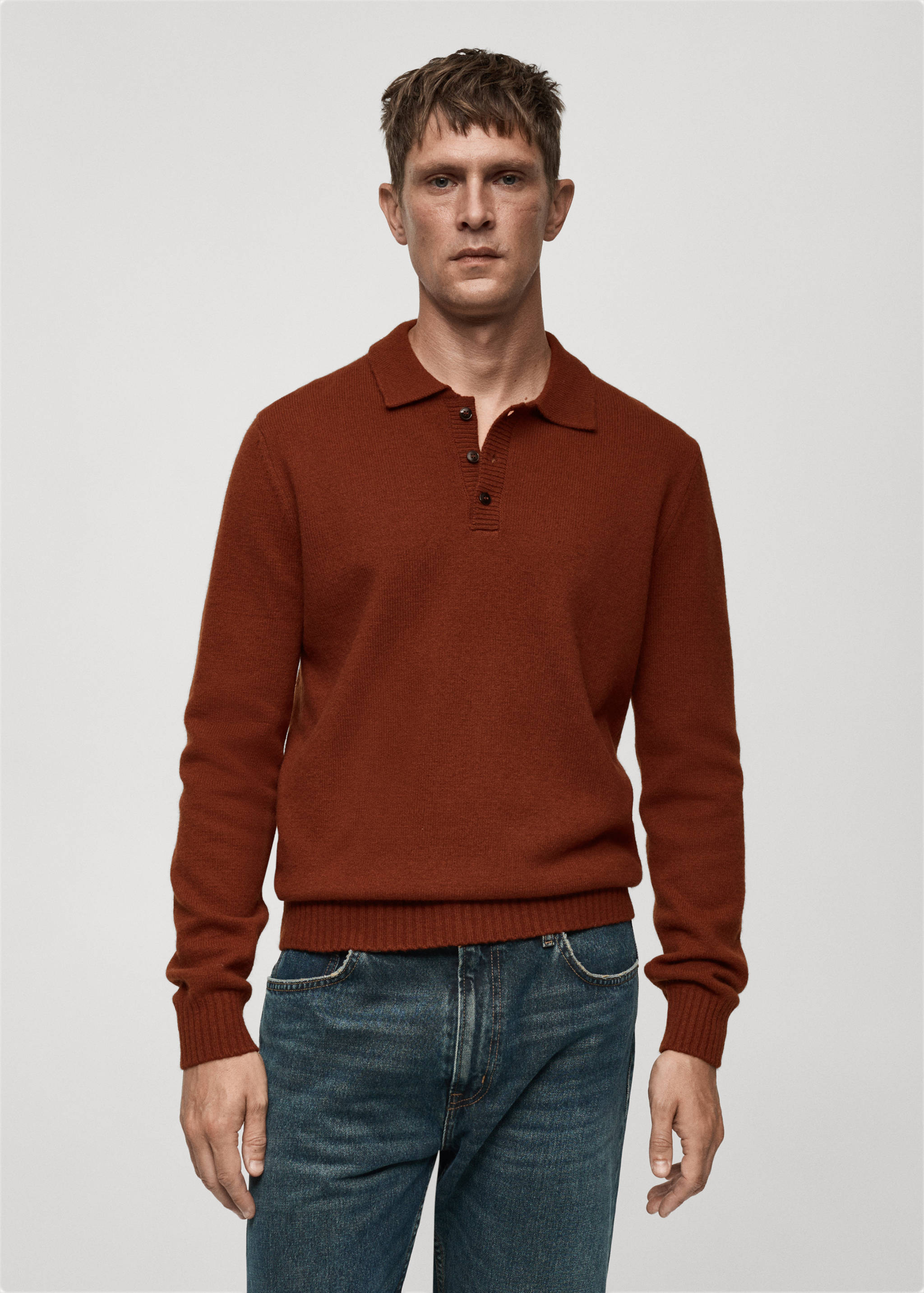 Polo collar wool sweater - Medium plane