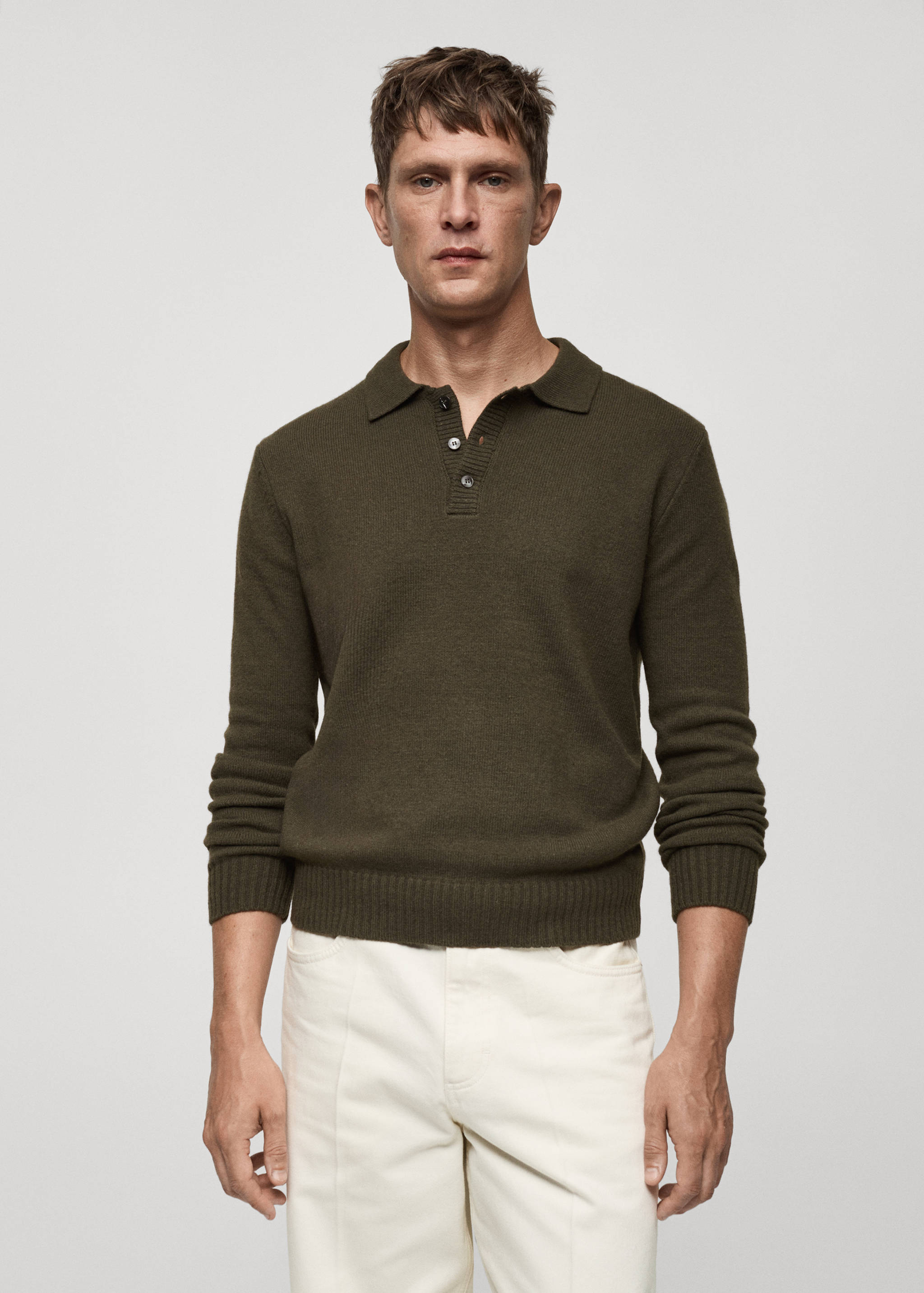 Polo collar wool sweater - Medium plane