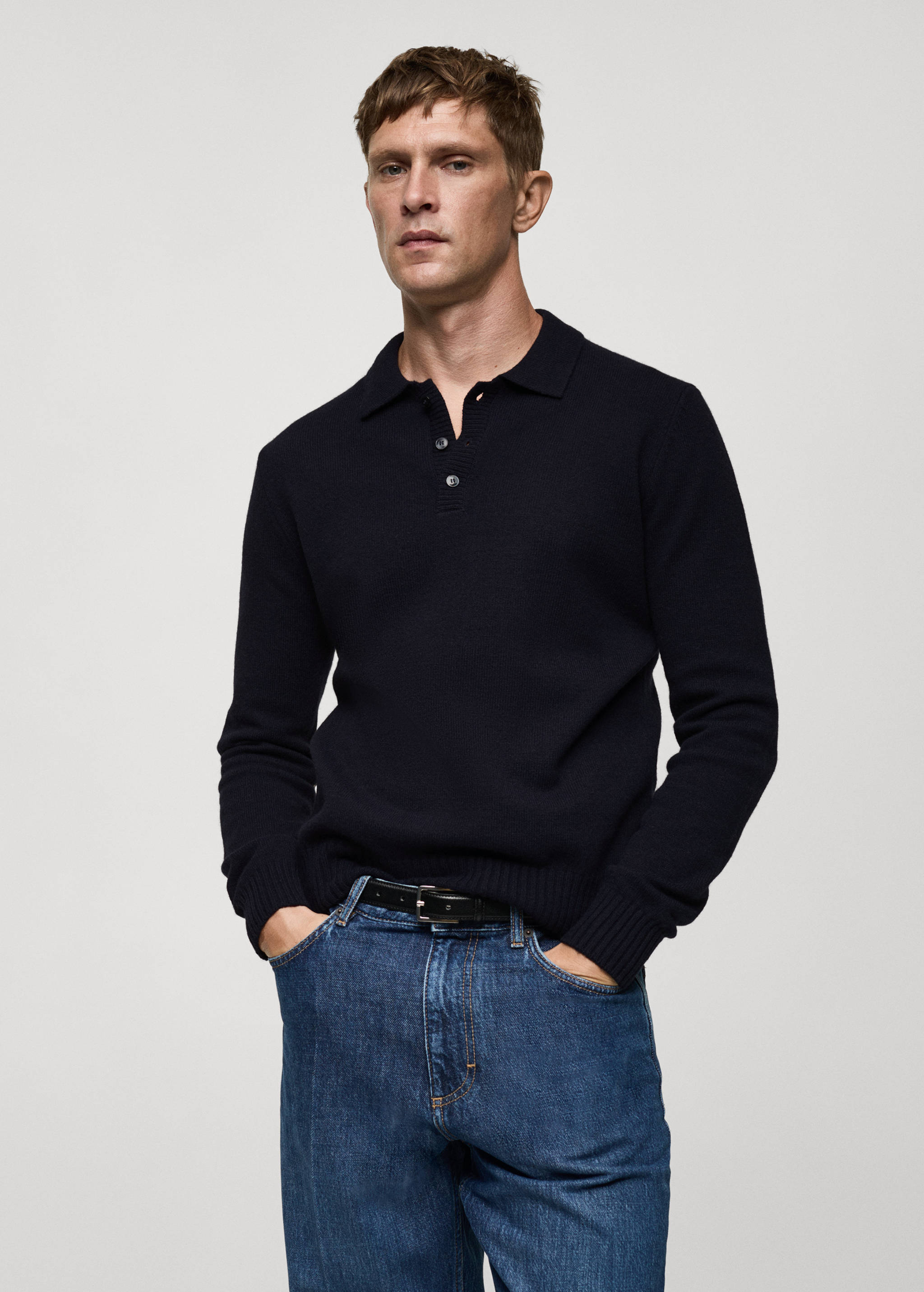 Polo collar wool sweater - Medium plane