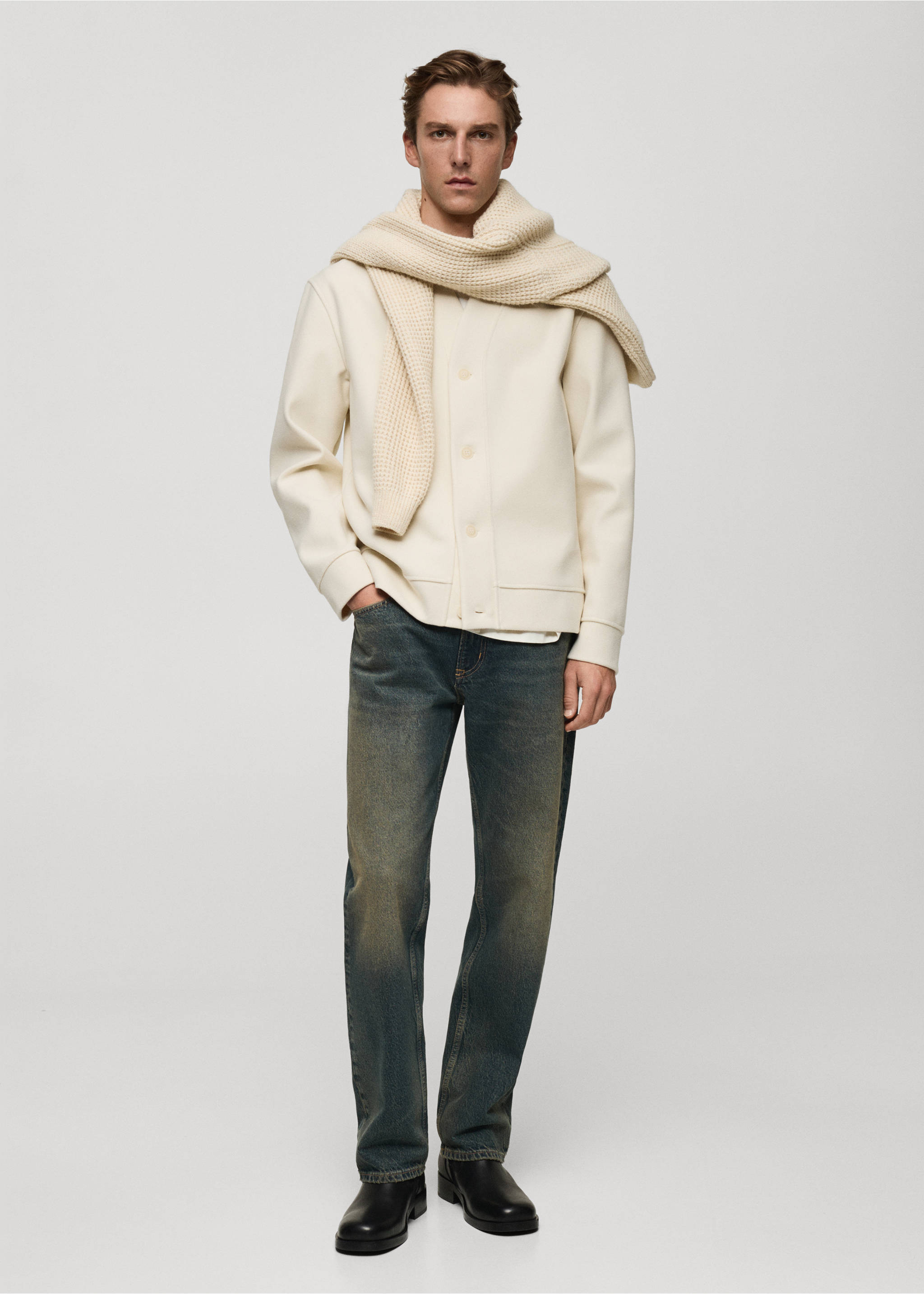 Relaxed fit flannel cardigan - General plane, Ecru. Ref: 77017940-00.
