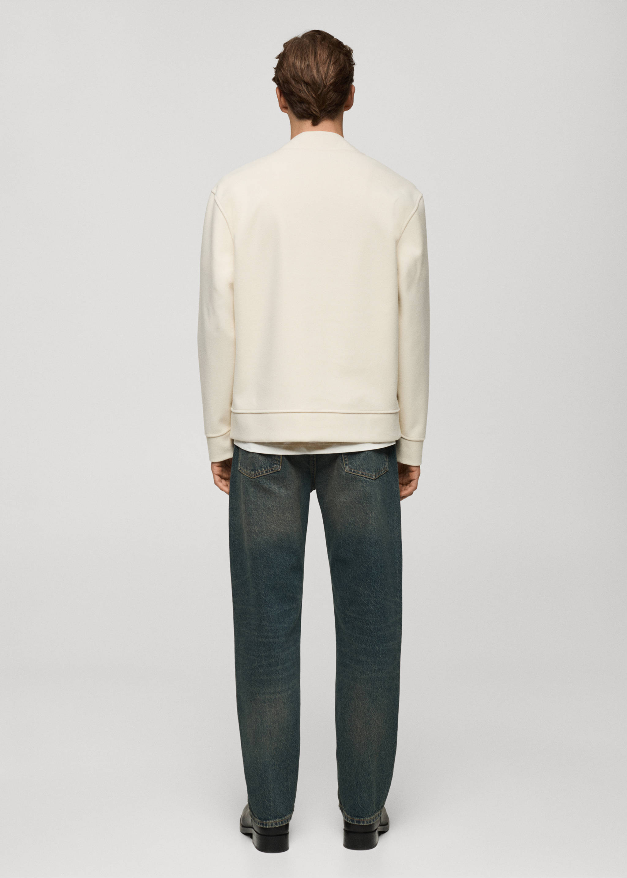 Relaxed fit flannel cardigan - Reverse of the article, Ecru. Ref: 77017940-00.