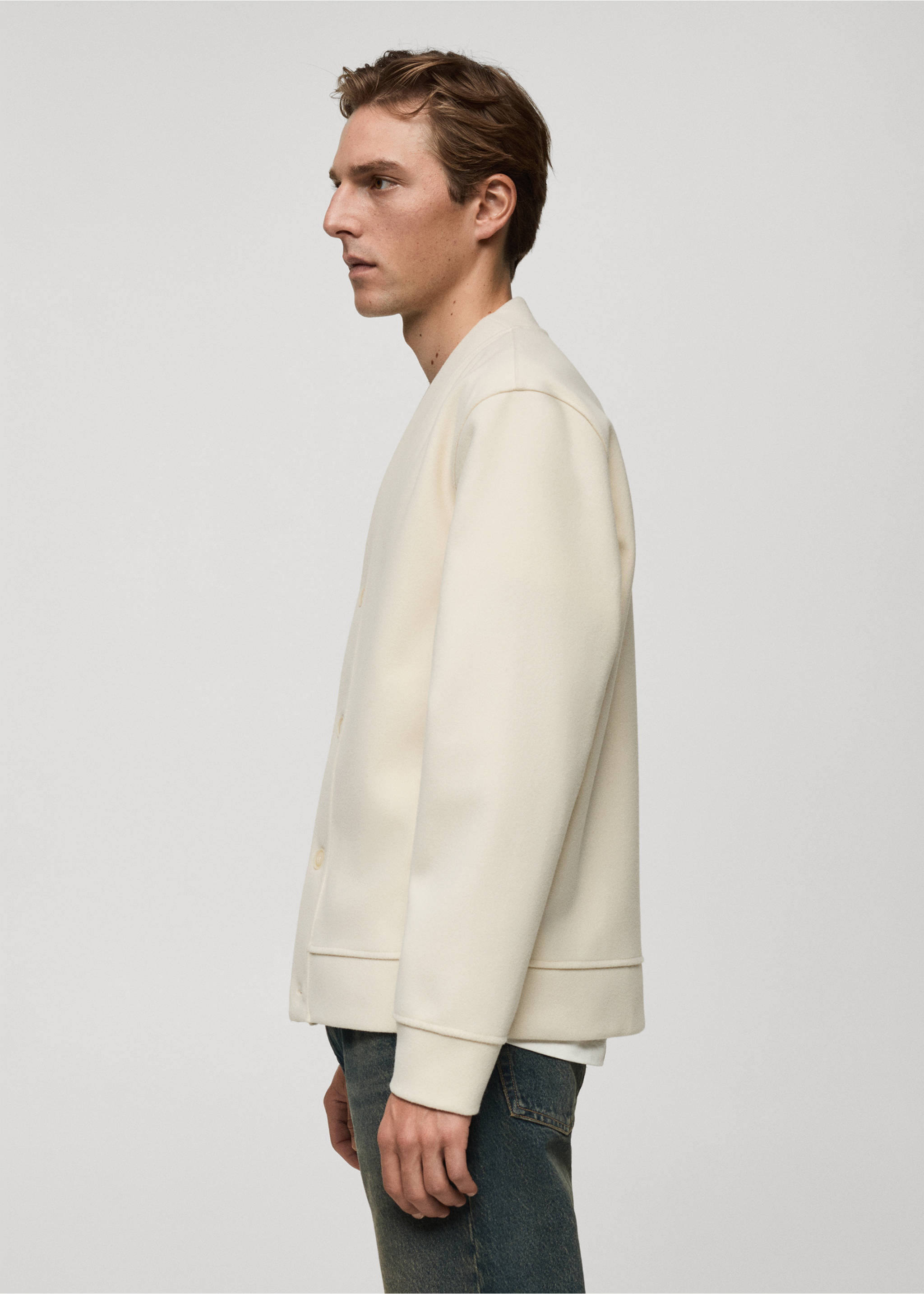 Relaxed fit flannel cardigan - Details of the article 2, Ecru. Ref: 77017940-00.