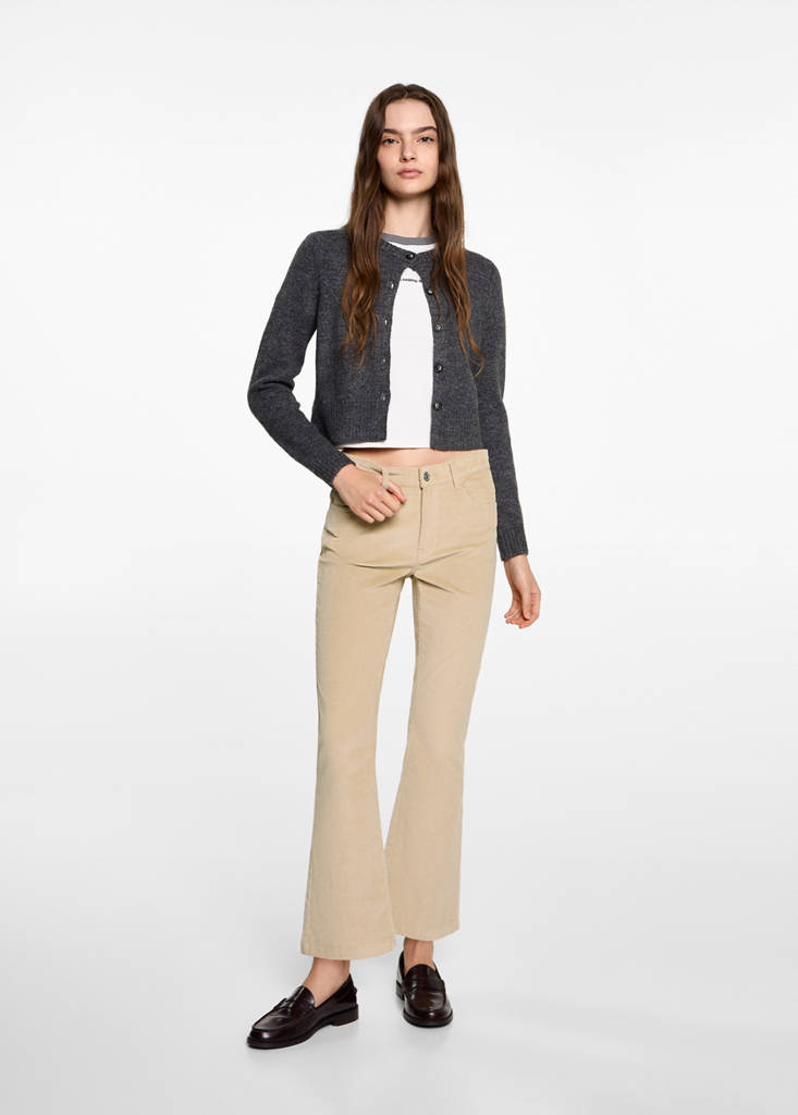 MANGO TEEN - Pantalon flare micro-velours côtelé écru - XS - Fille Teen