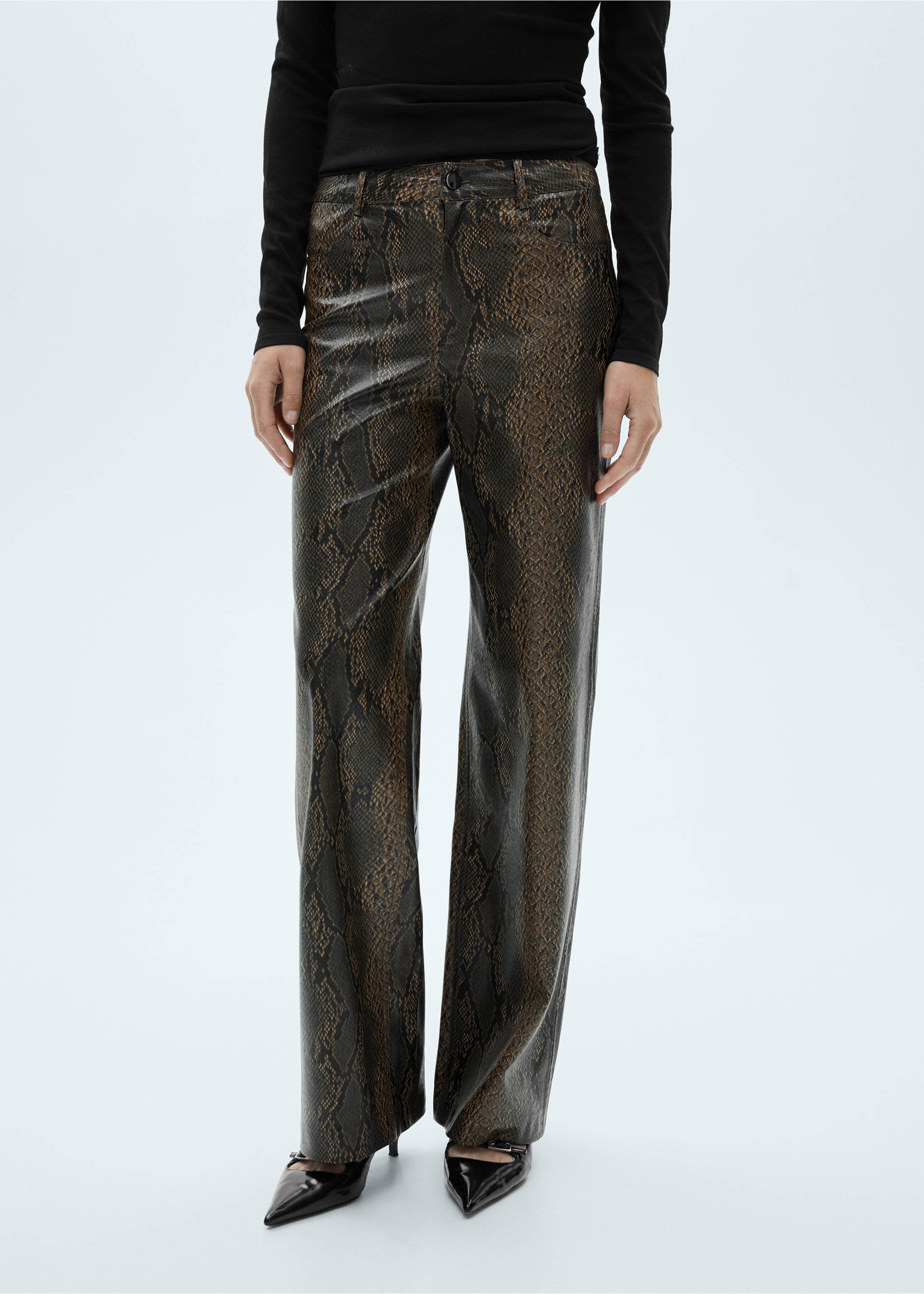 Animal-print faux-leather trousers - Medium plane, Beige. Ref: 77018268-00.