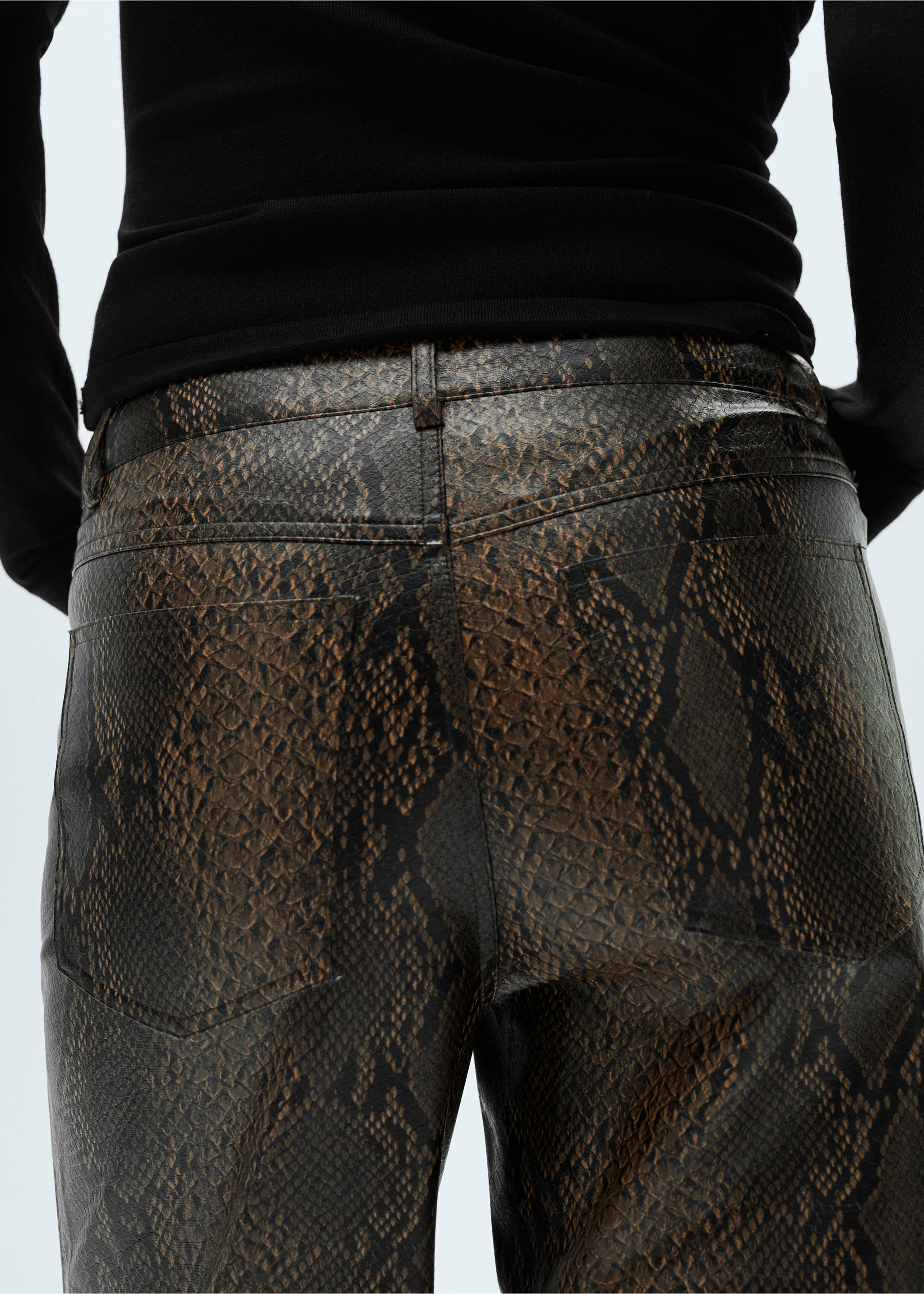 Animal-print faux-leather trousers - Details of the article 3, Beige. Ref: 77018268-00.