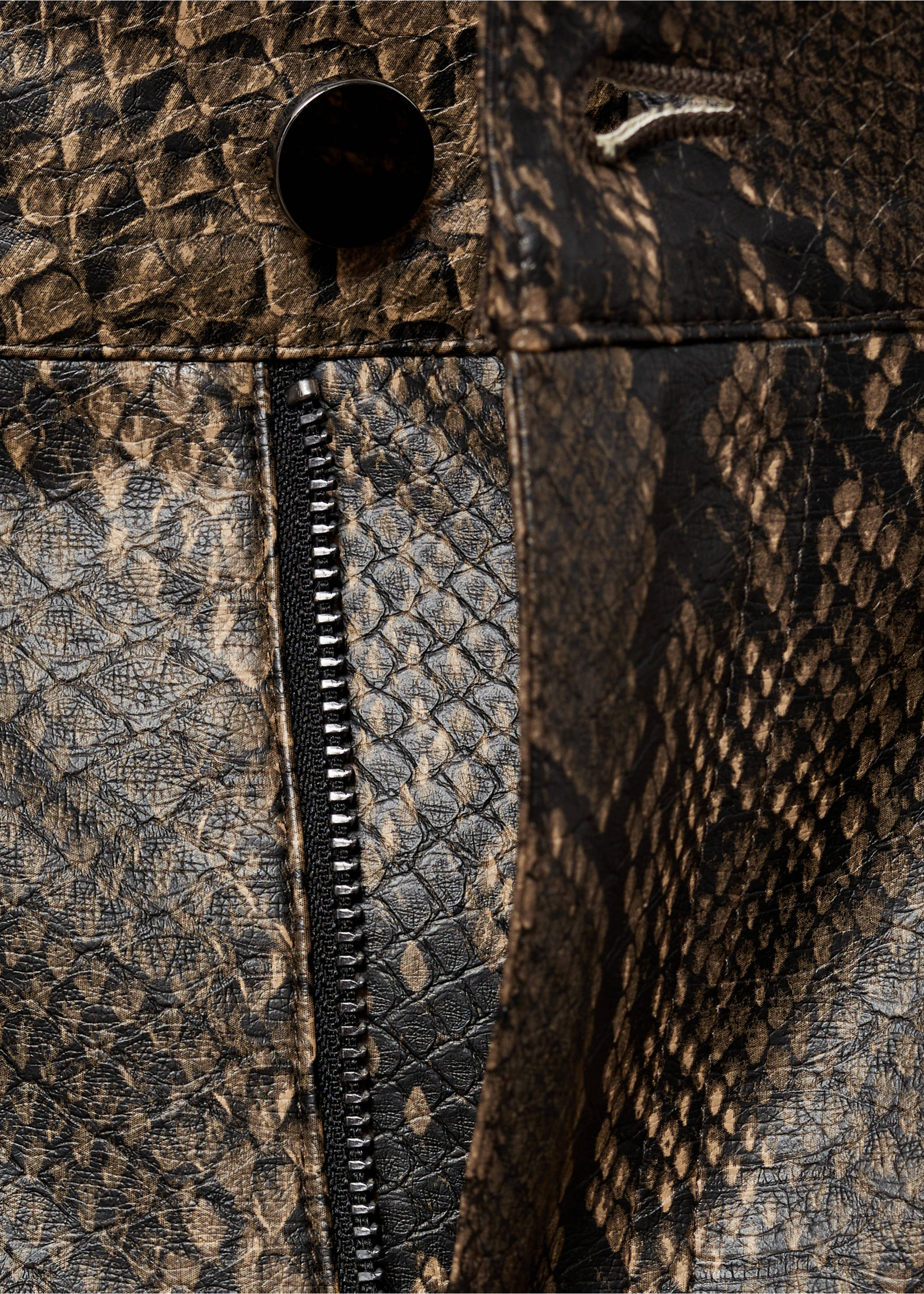 Animal-print faux-leather trousers - Details of the article 0, Beige. Ref: 77018268-00.