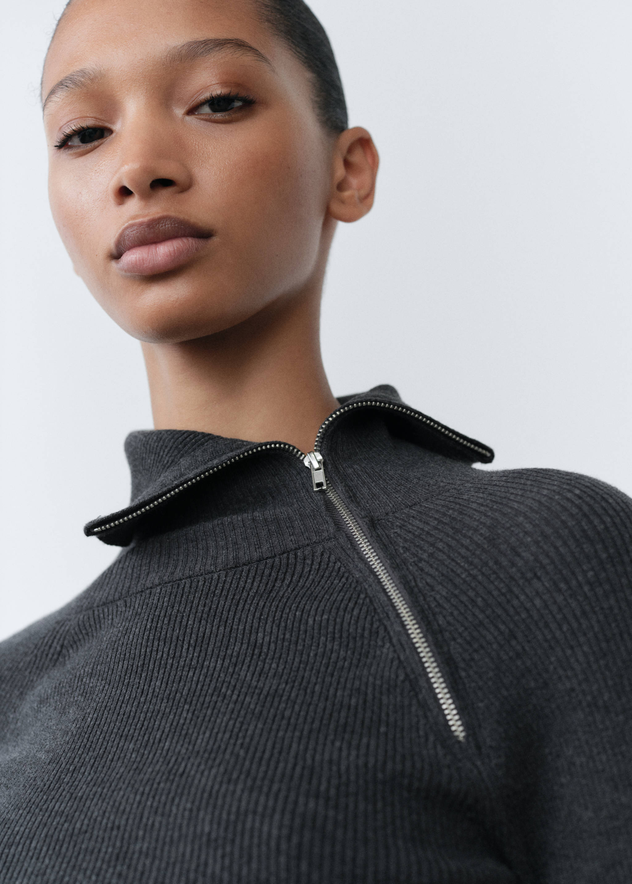 Pull-over maille côtelée col zippé - Détail de l'article 1