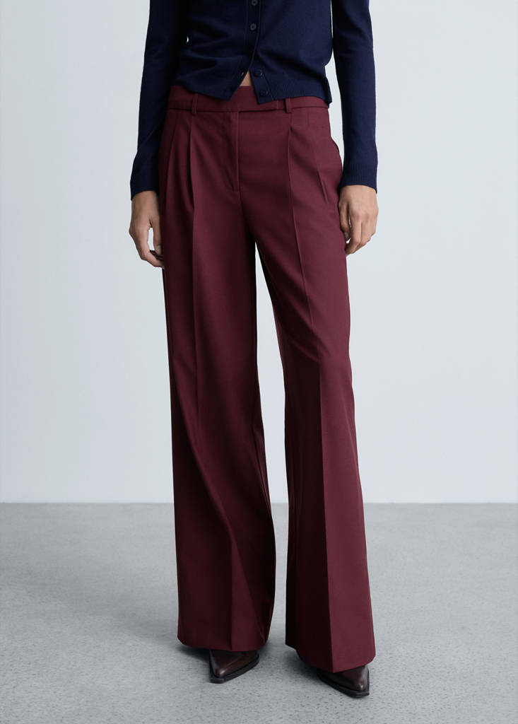 Wide leg pleated wool trousers