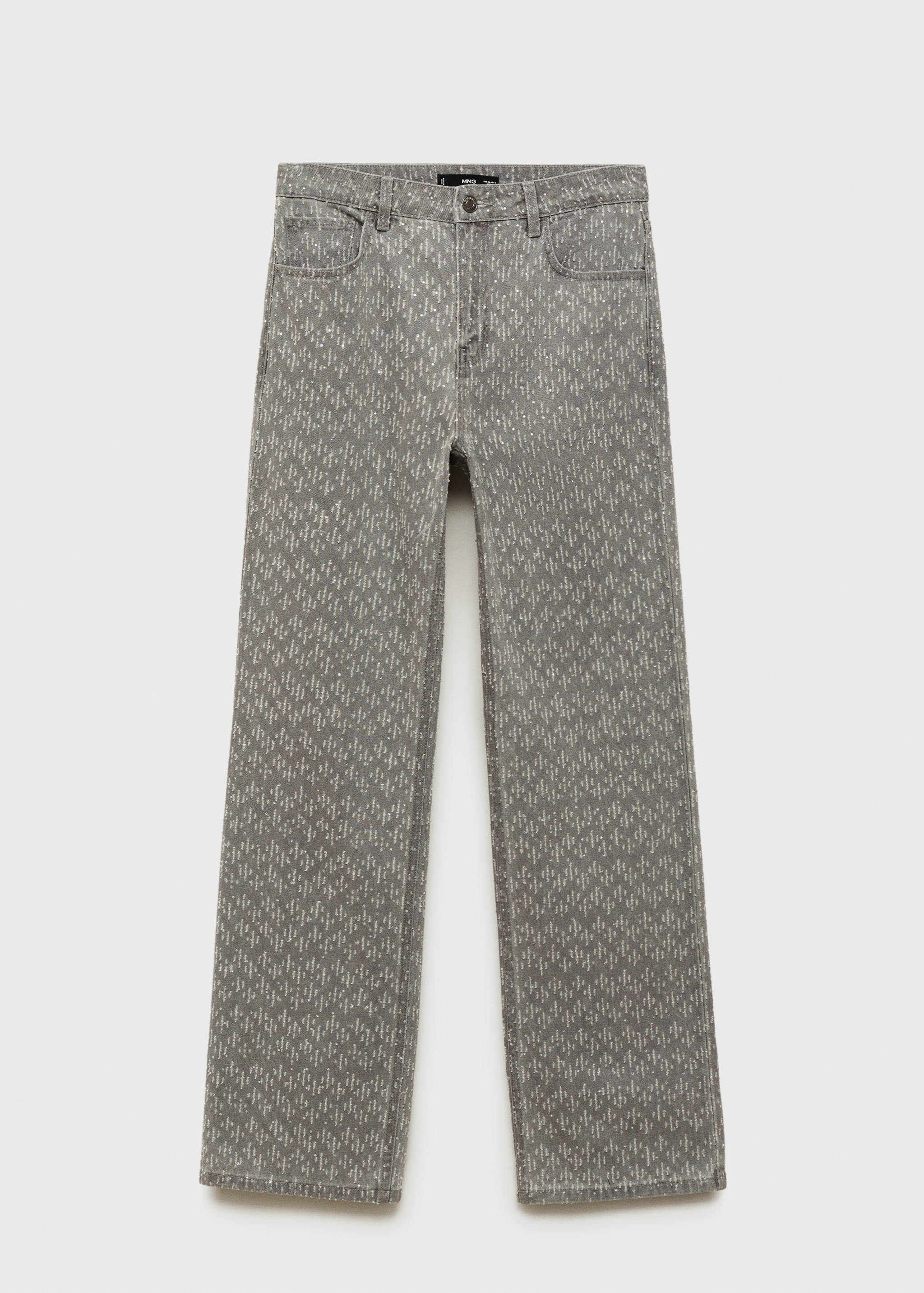 水钻细节直筒牛仔裤 - null