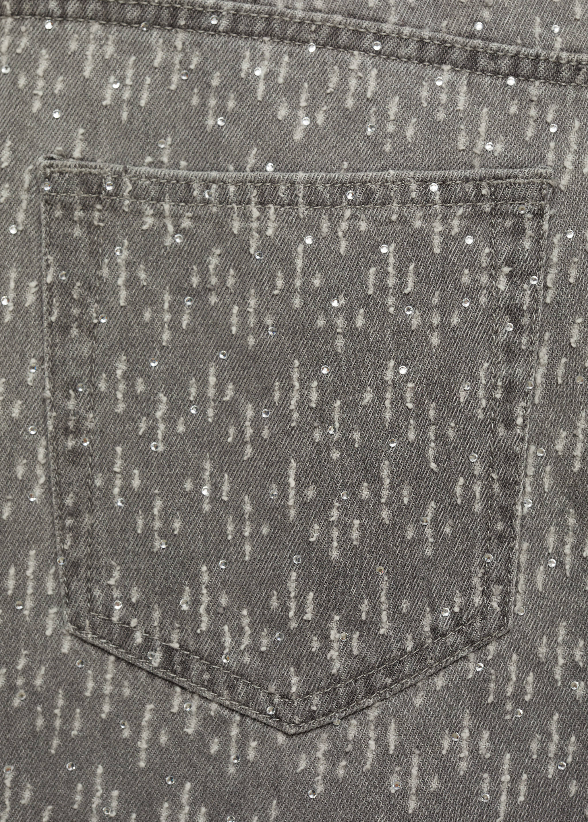 水钻细节直筒牛仔裤 - null