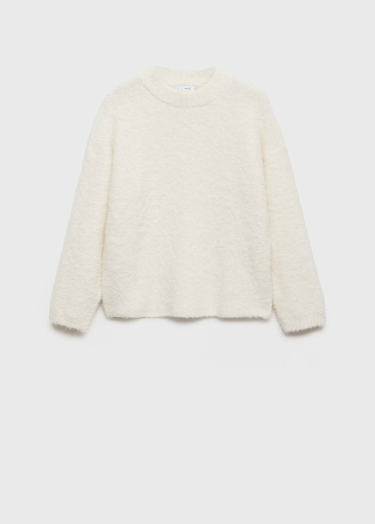 Round-neck knitted sweater — Ecru