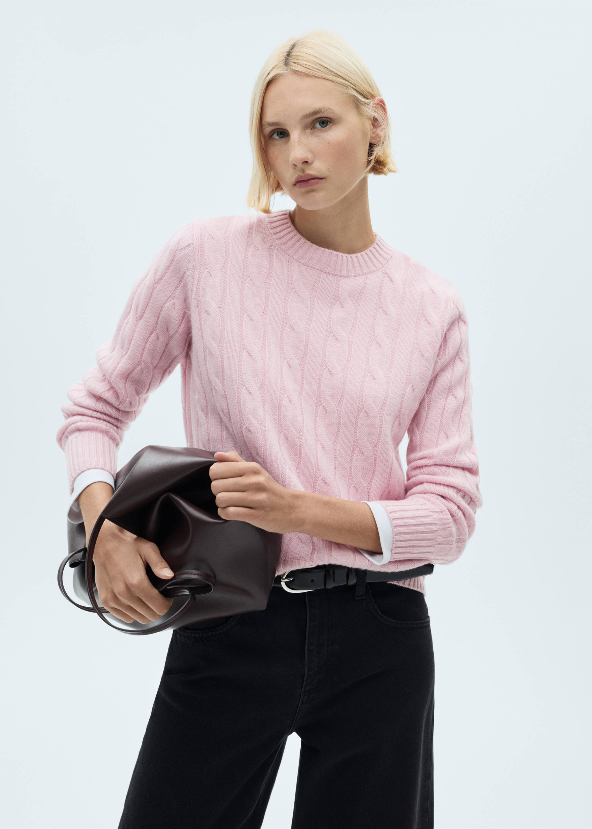 Braided wool sweater - Medium plane, Pink. Ref: 77019068-00.
