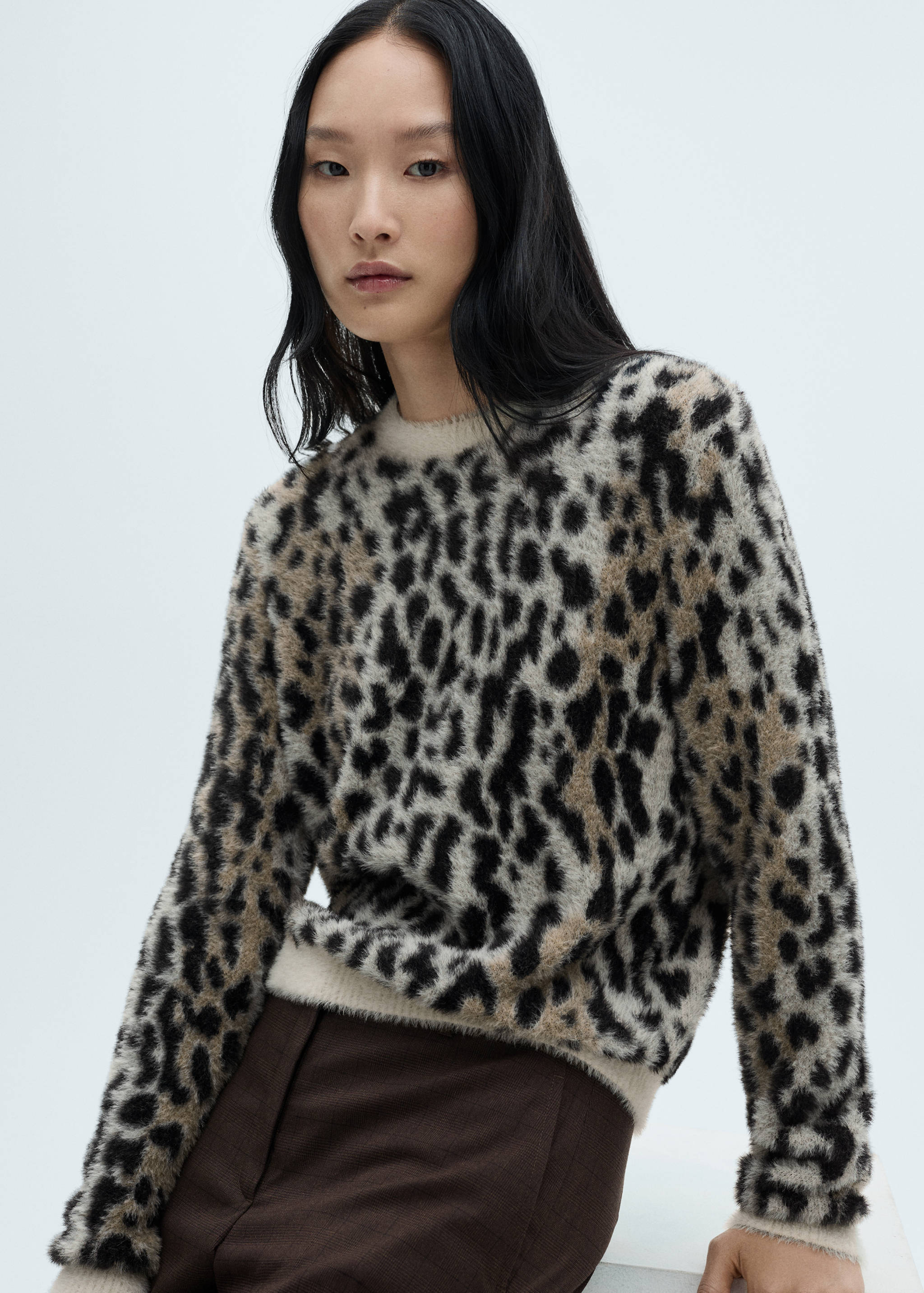 Animal print faux-fur sweater - Medium plane
