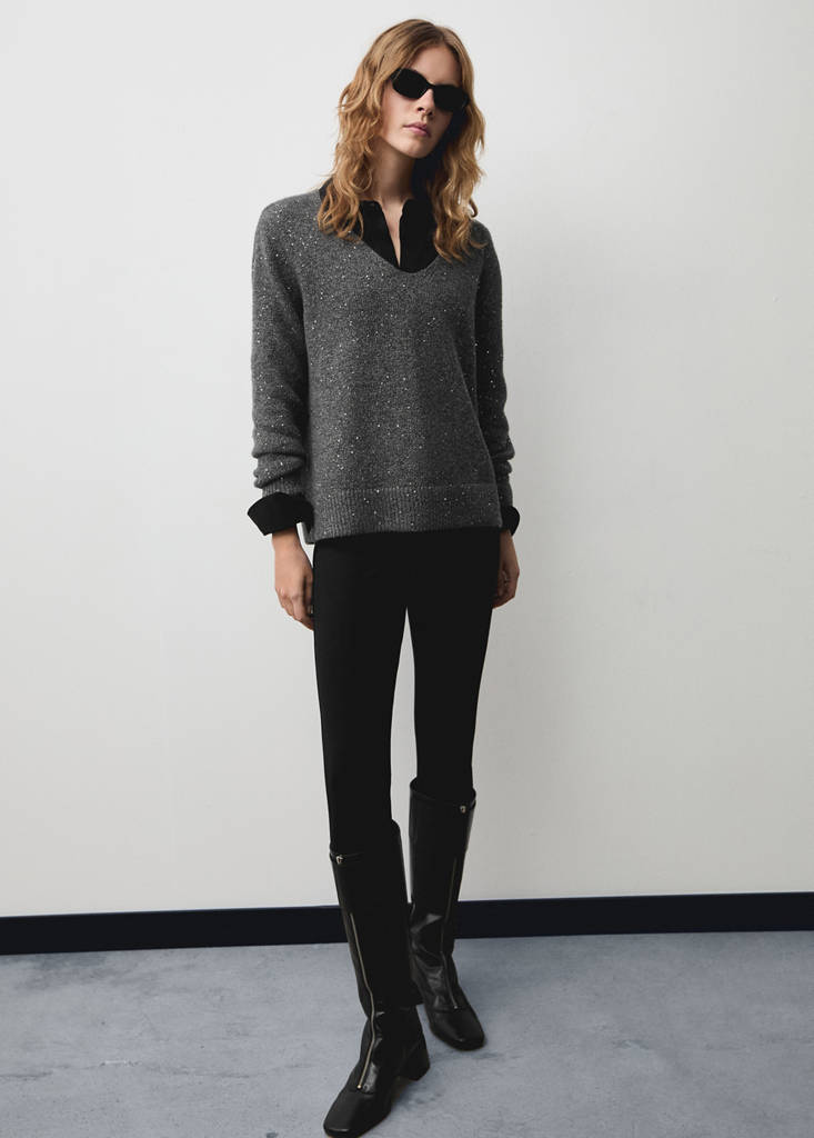 V-neck sequin sweater — Charcoal