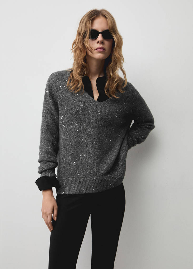 V-neck sequin sweater — Charcoal