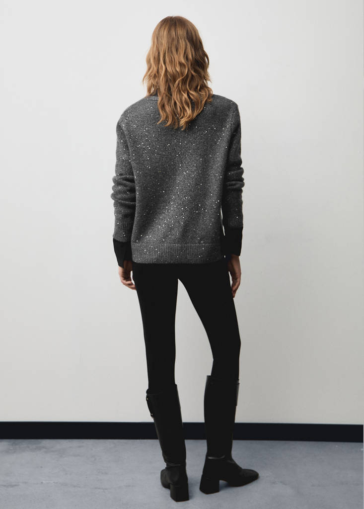 V-neck sequin sweater — Charcoal
