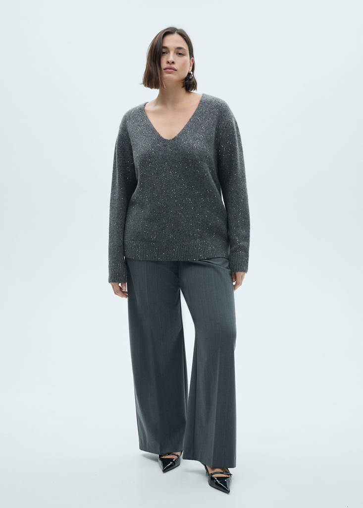 V-neck sequin sweater — Charcoal