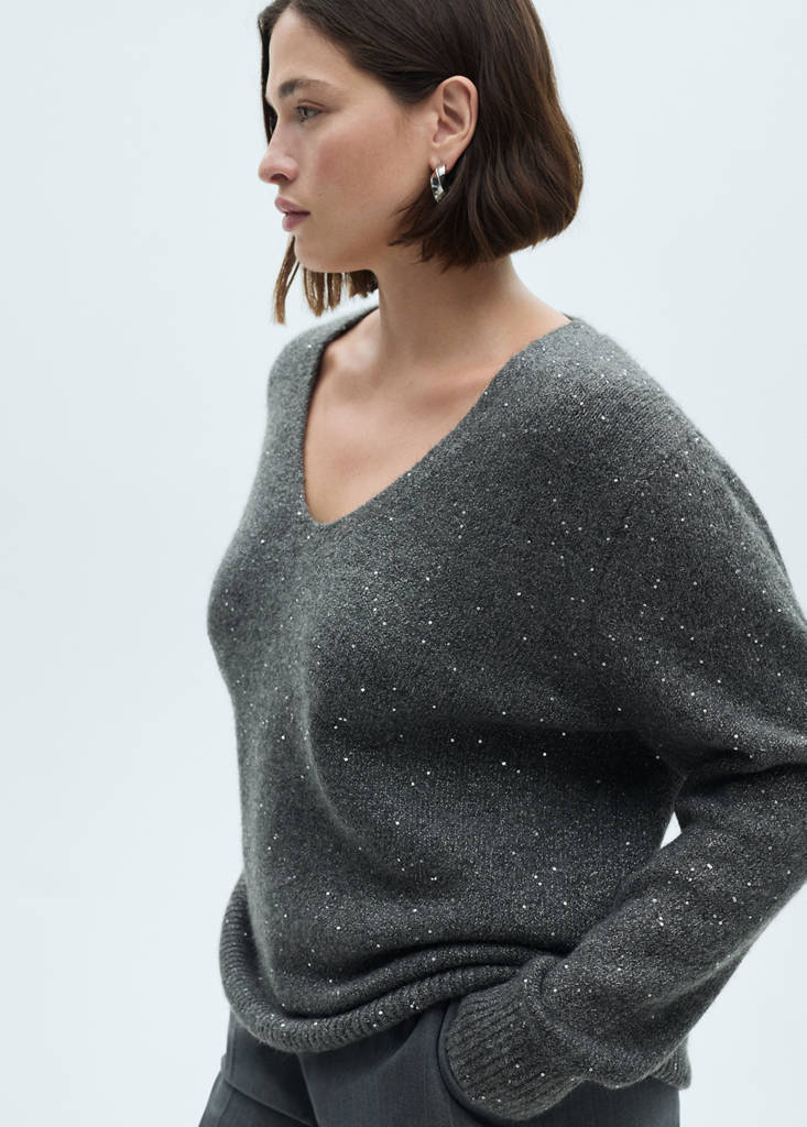 V-neck sequin sweater — Charcoal