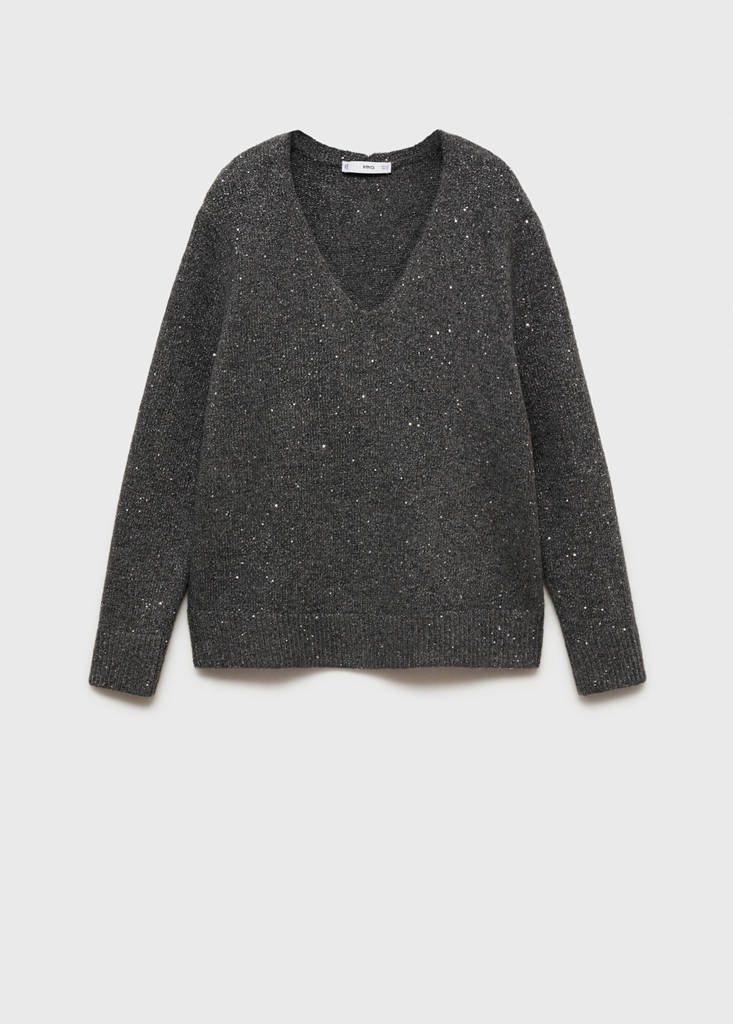 V-neck sequin sweater — Charcoal