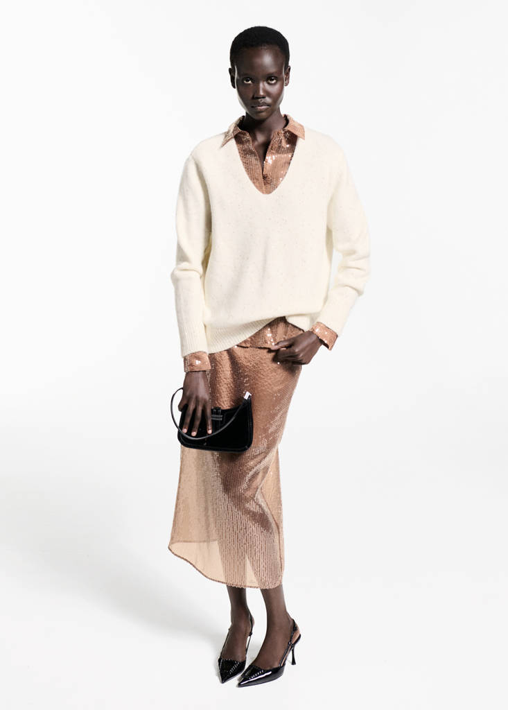 V-neck sequin sweater — Gold