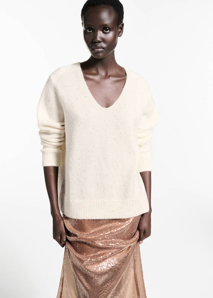 V-neck sequin sweater — Gold