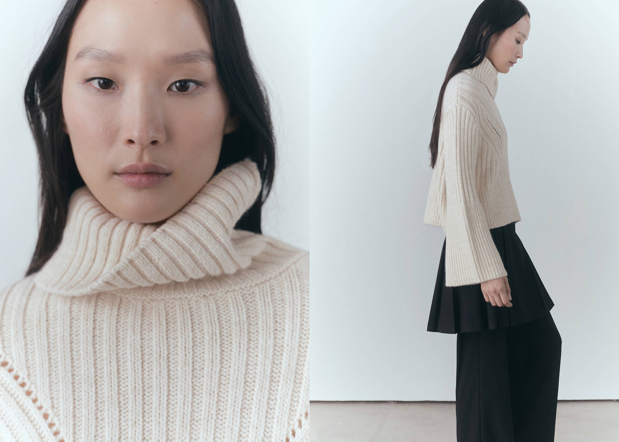 Pull-over col roulé détail maille lâche - Plan panoramique