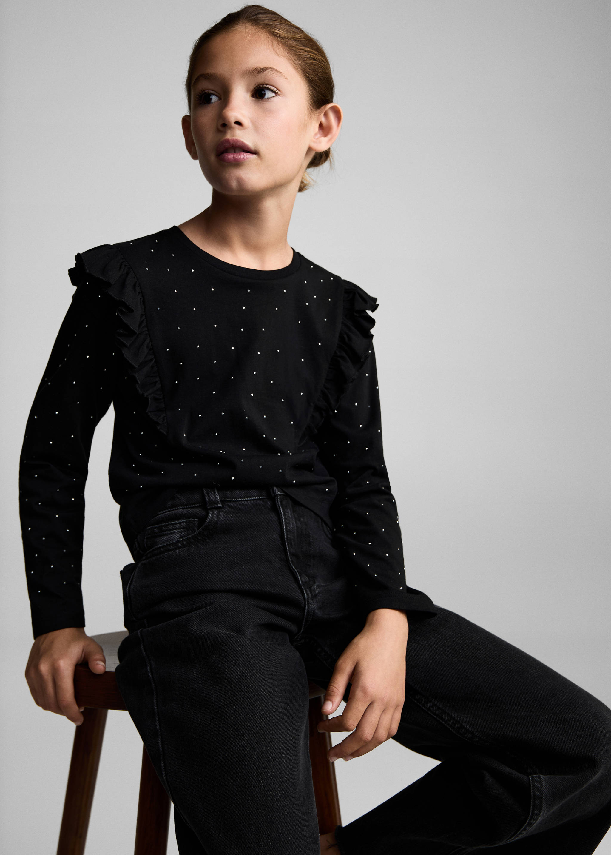 Ruffle rhinestones t-shirt - Medium plane