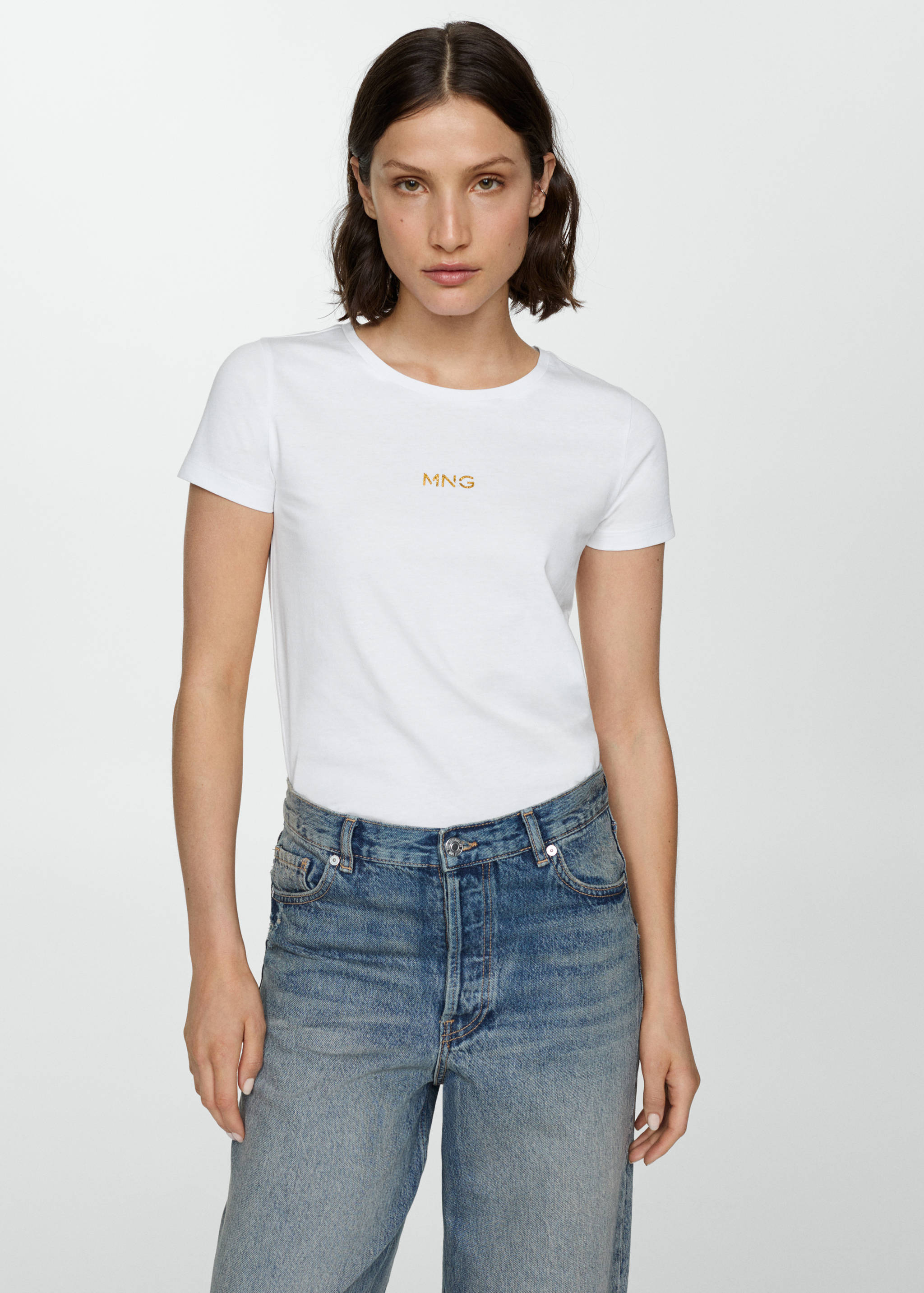 T-Shirt mit Metallic-Logo - Mittlere Ansicht