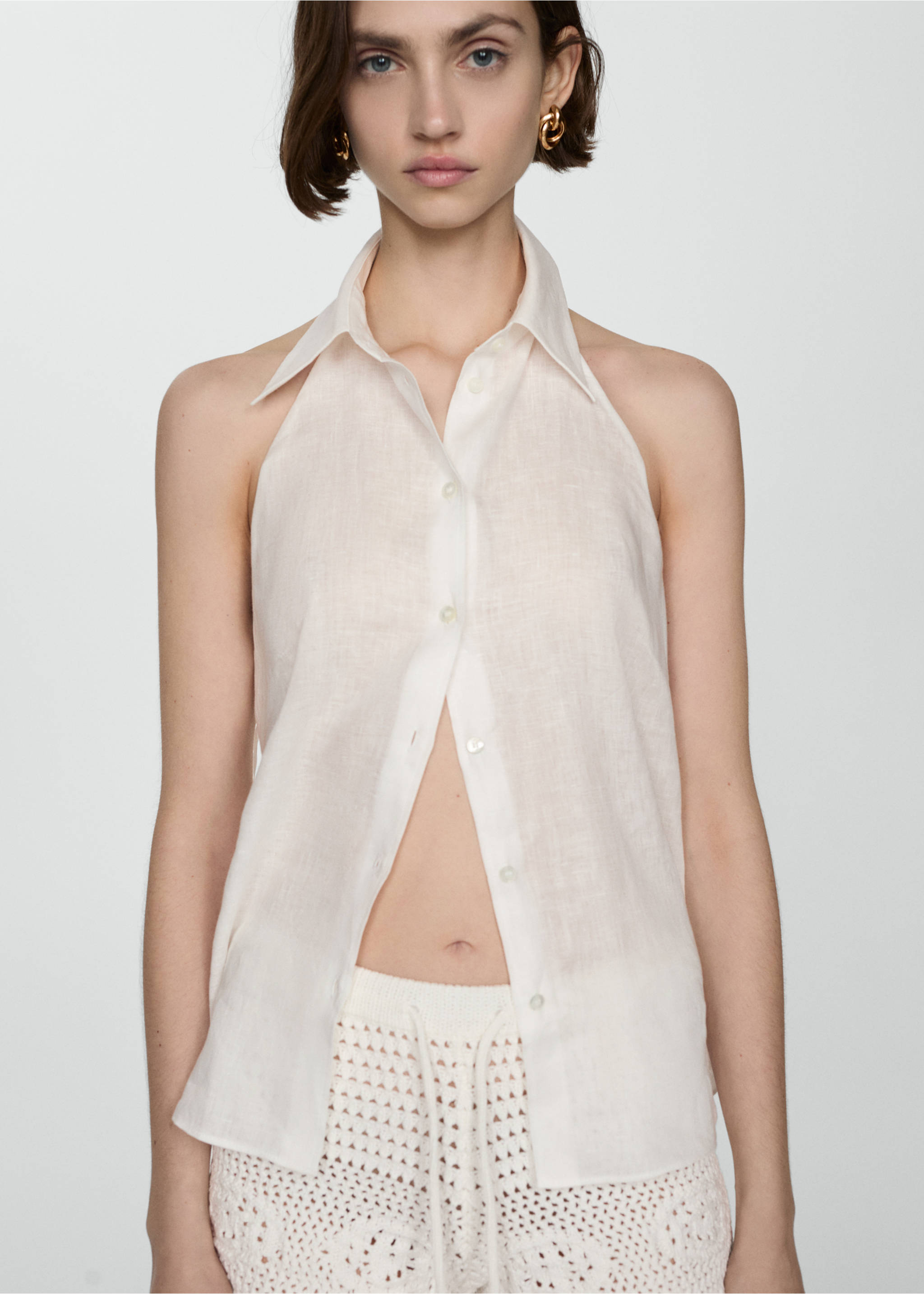 Crochet knitted cardigan - Medium plane, Off White. Ref: 77020338-00.