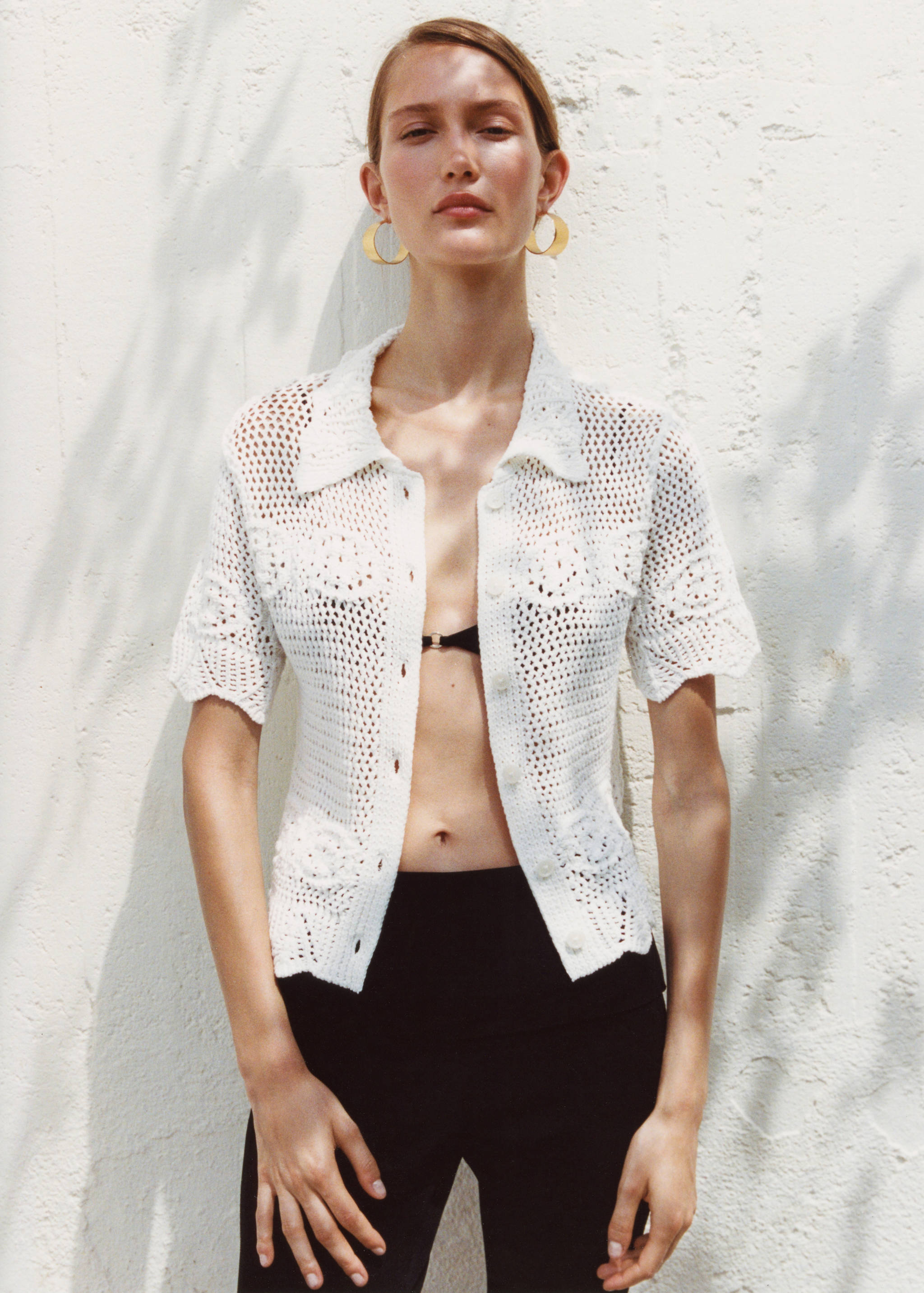 Cardigan maille crochet - Détail de l'article 9, Blanc cassé. Ref: 77020338-00.