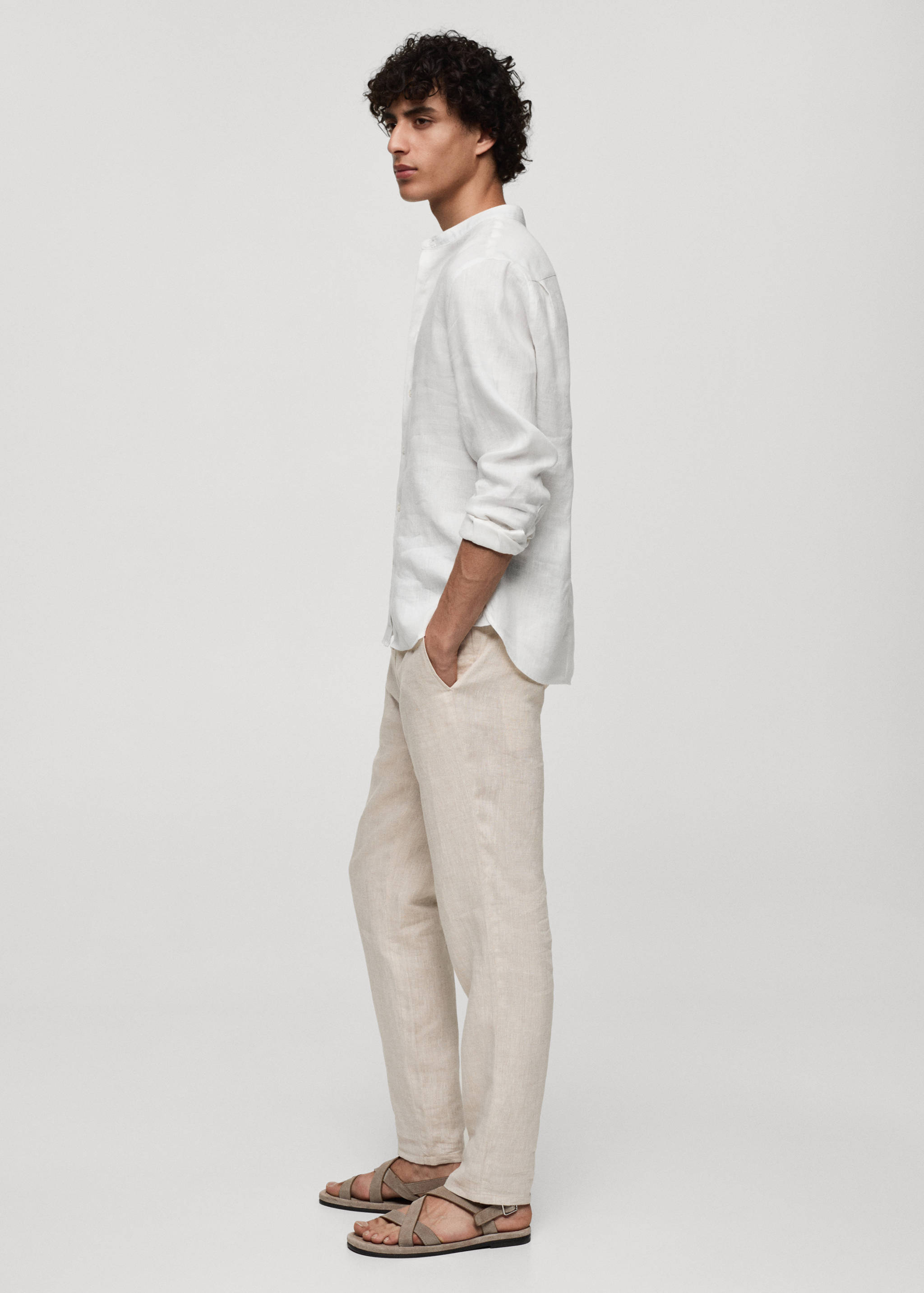 100% linen Mao collar shirt - Details of the article 2