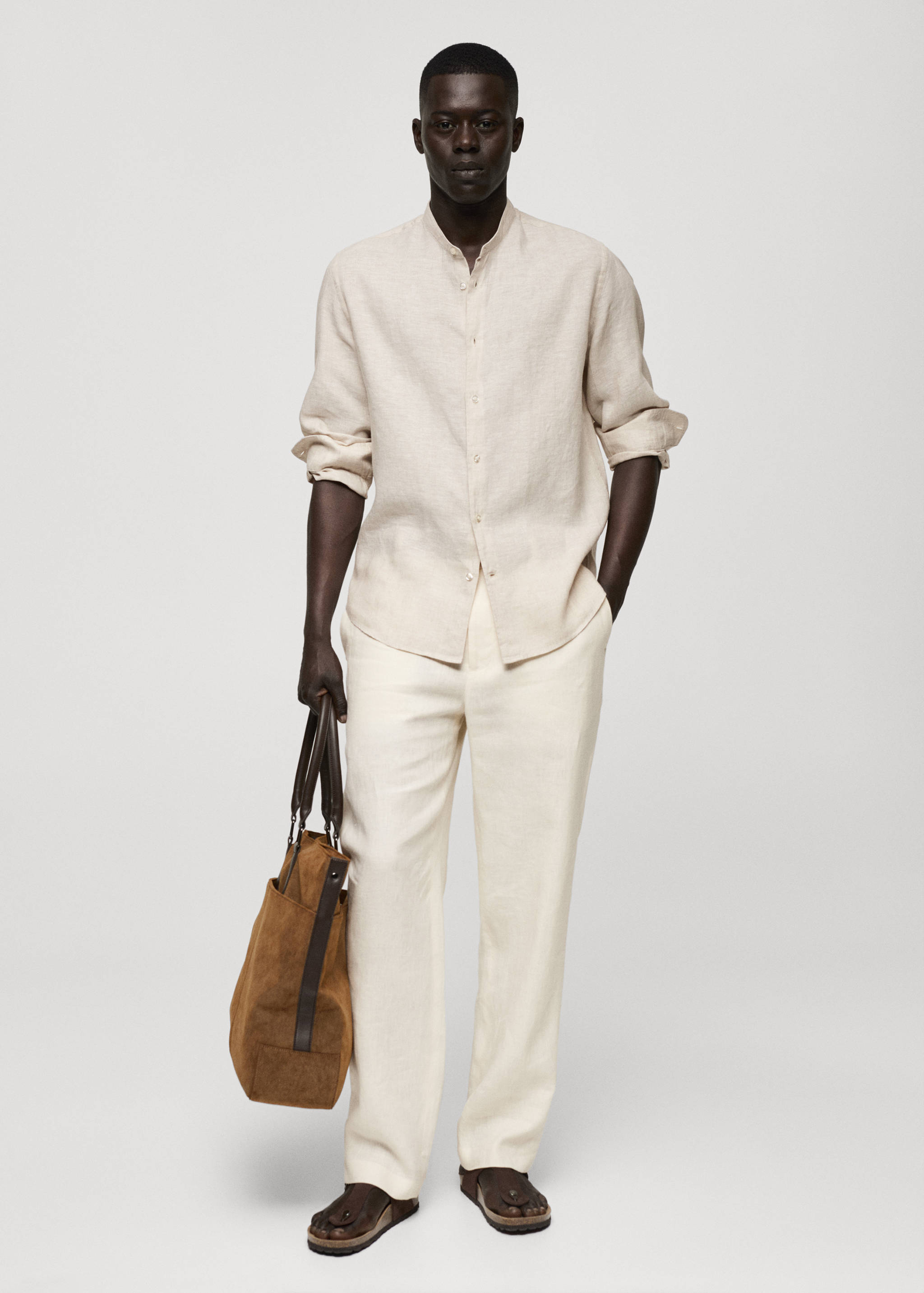 Рубашка 100% лен с воротником мао - Общий план