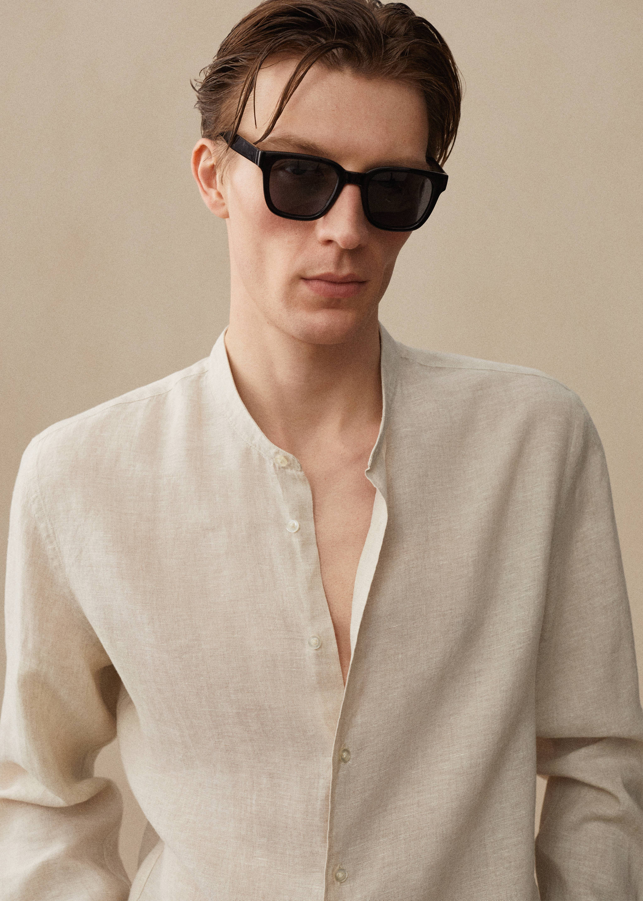 100% linen Mao collar shirt - Details of the article 3