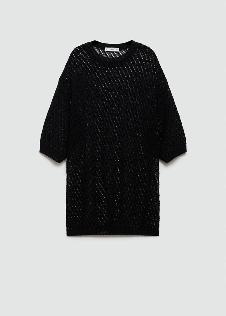 Short-sleeved crochet sweater — Black