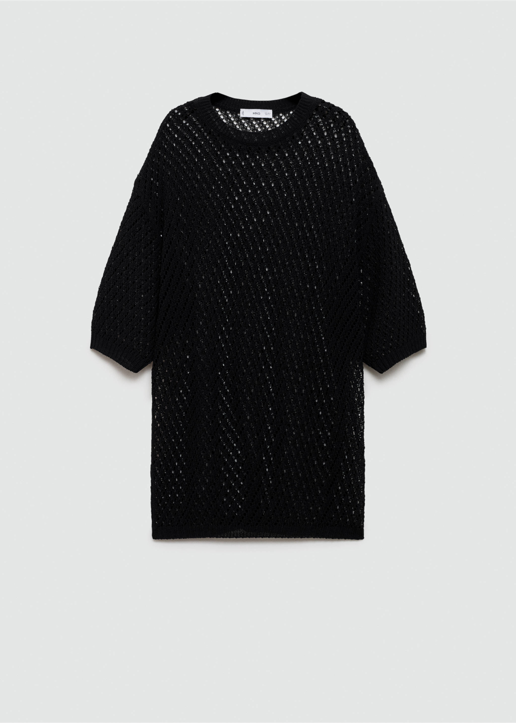 Short-sleeved crochet sweater - Article without model, Black. Ref: 77020345-00.