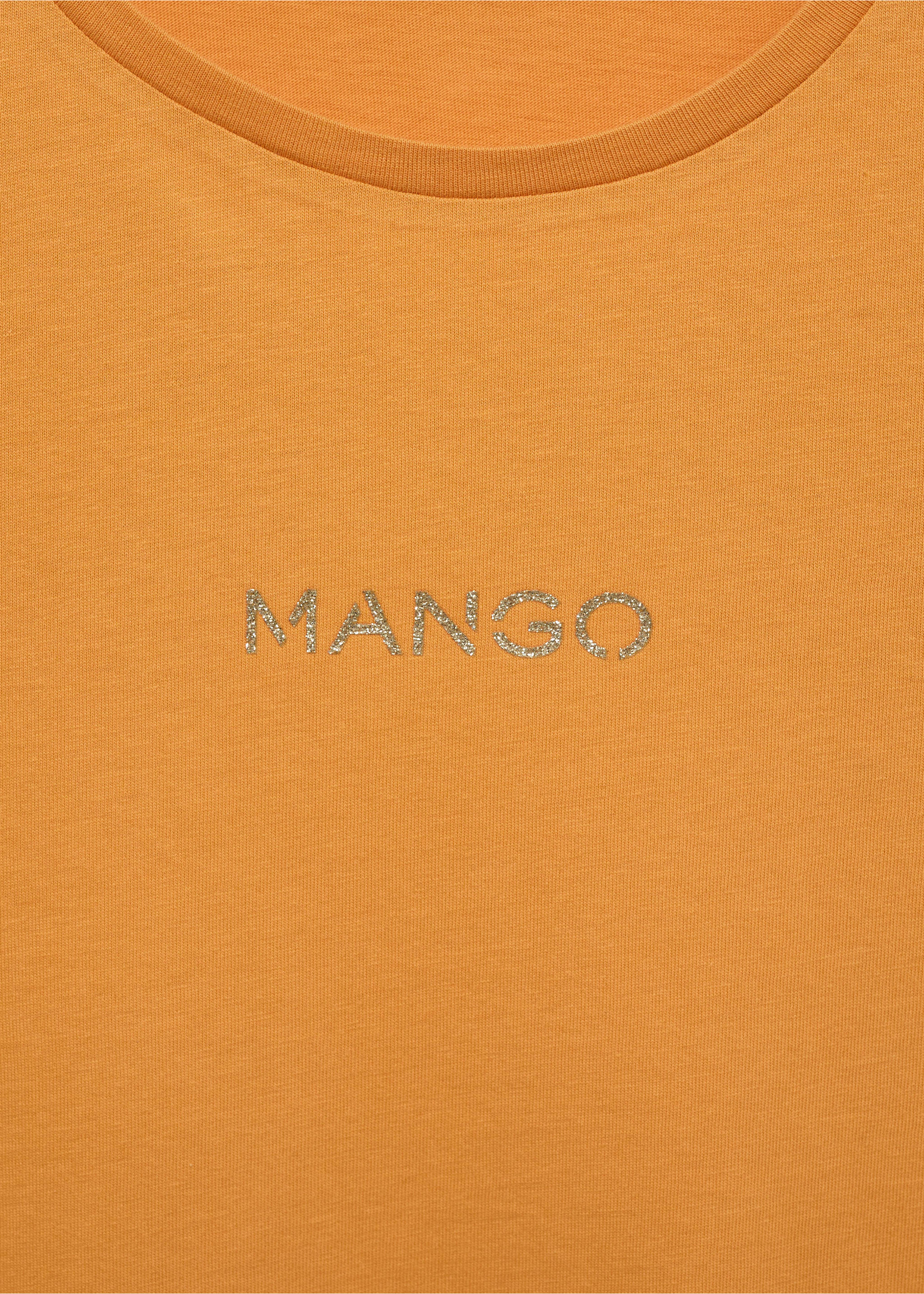 Orange t-shirt detail with a silver glitter logo., Mustard. Ref: 77020354-00.