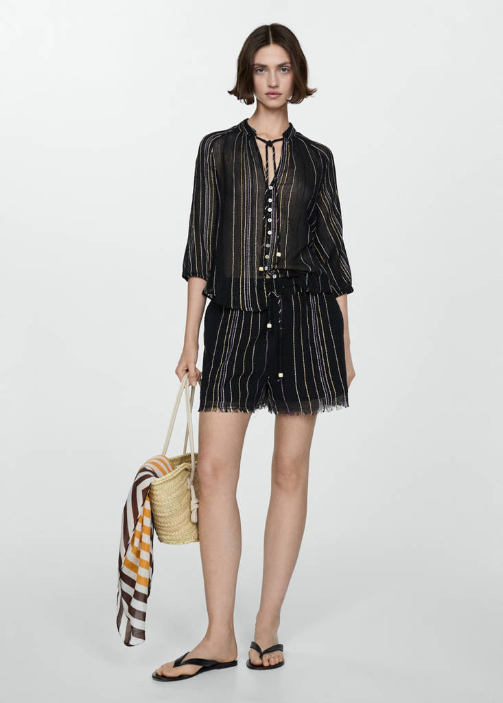 Striped bow blouse — Black