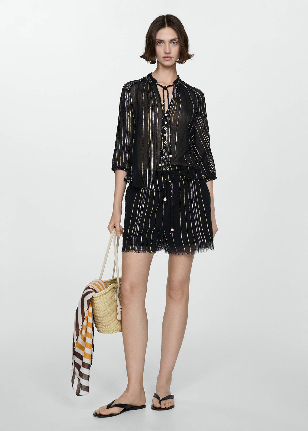 Striped bow blouse — Black
