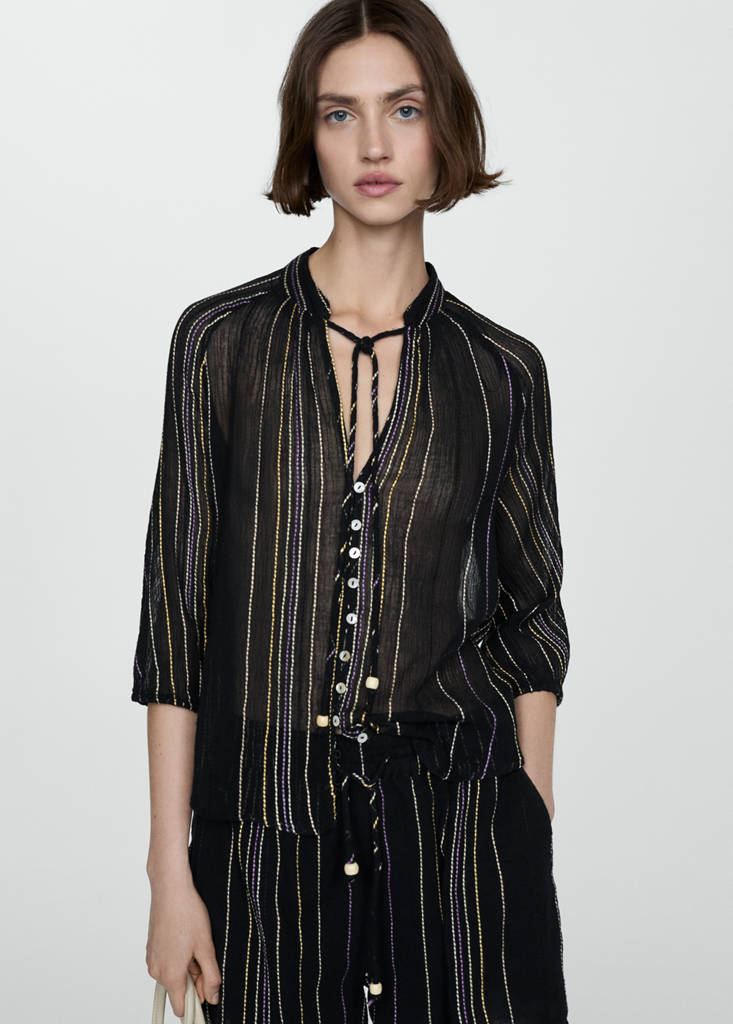 Striped bow blouse — Black