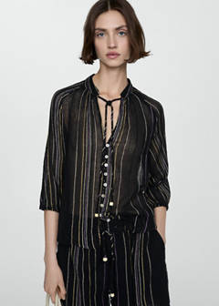 Striped bow blouse — Black 1