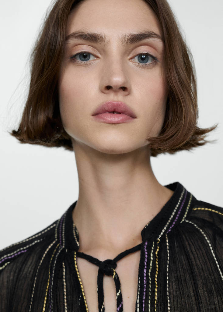 Striped bow blouse — Black